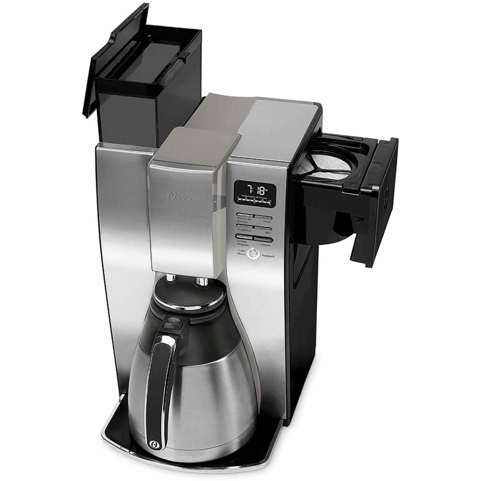 Cafetera 10 tazas programable jarra termica acero inoxidable plateada oster
