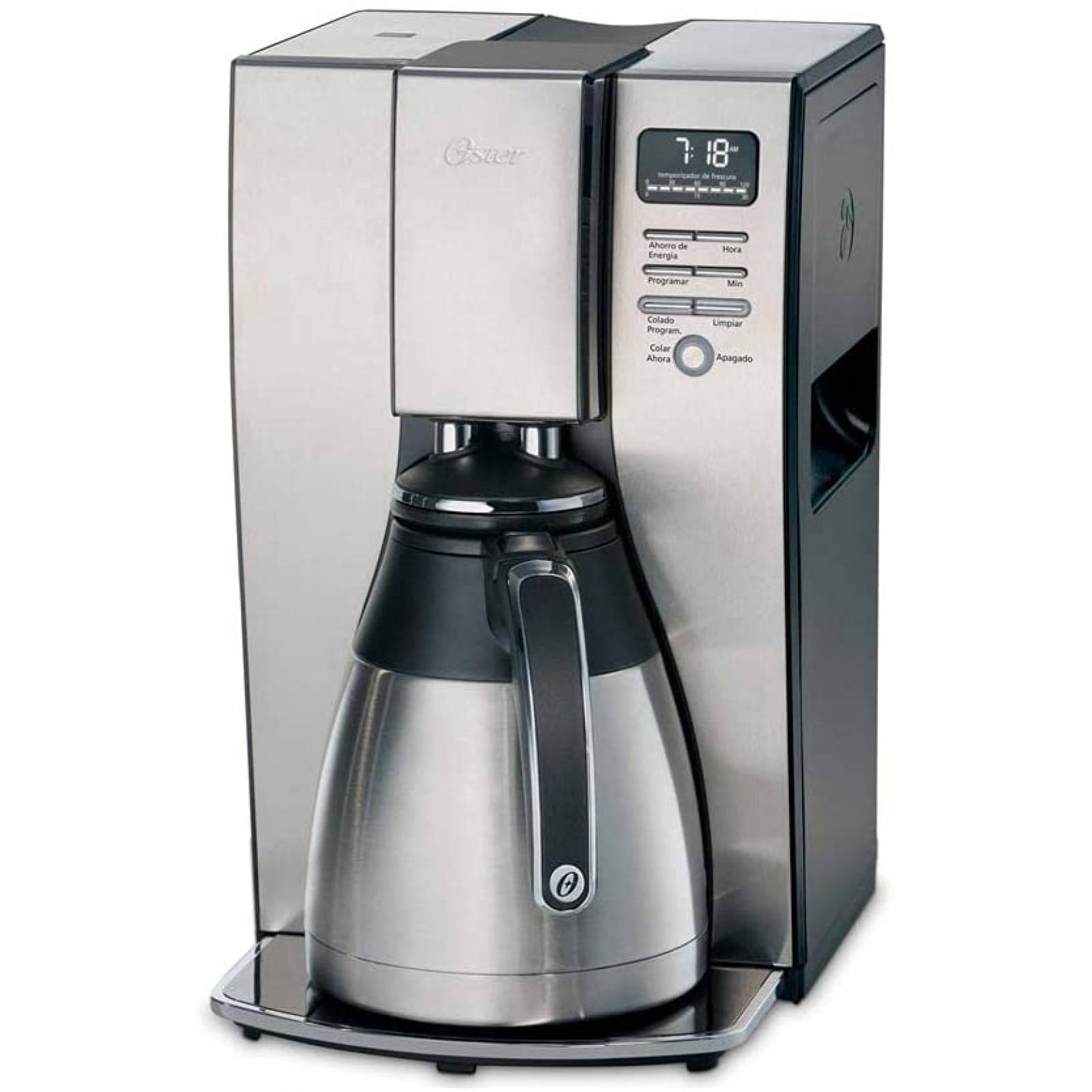 Cafetera 10 tazas programable jarra termica acero inoxidable plateada oster