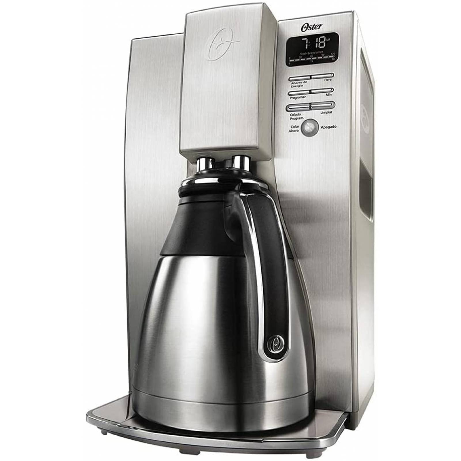 Cafetera 10 tazas programable jarra termica acero inoxidable plateada oster