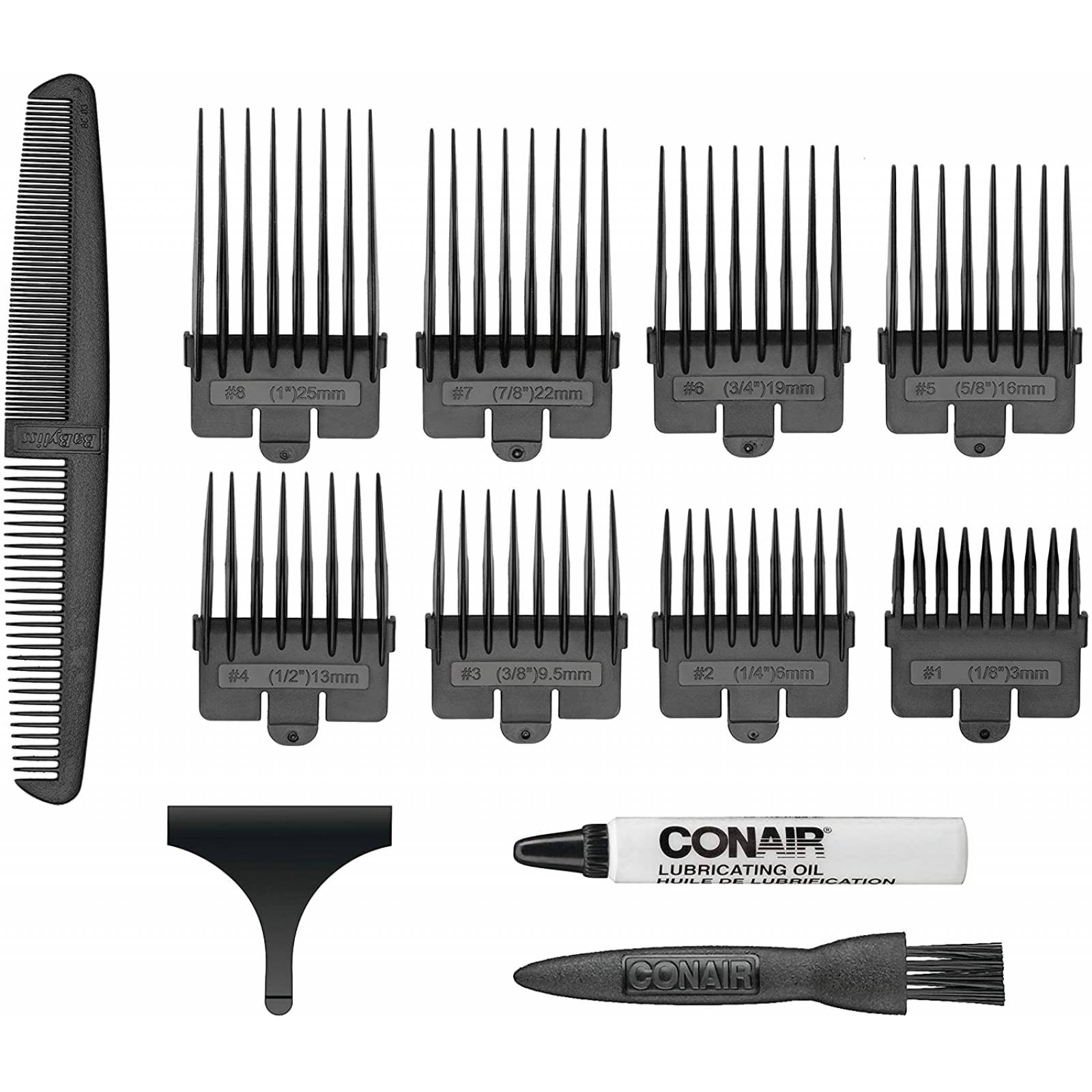 Recortadora de cabello inalambrico 13 piezas cuchillas acero inoxidable negro conair