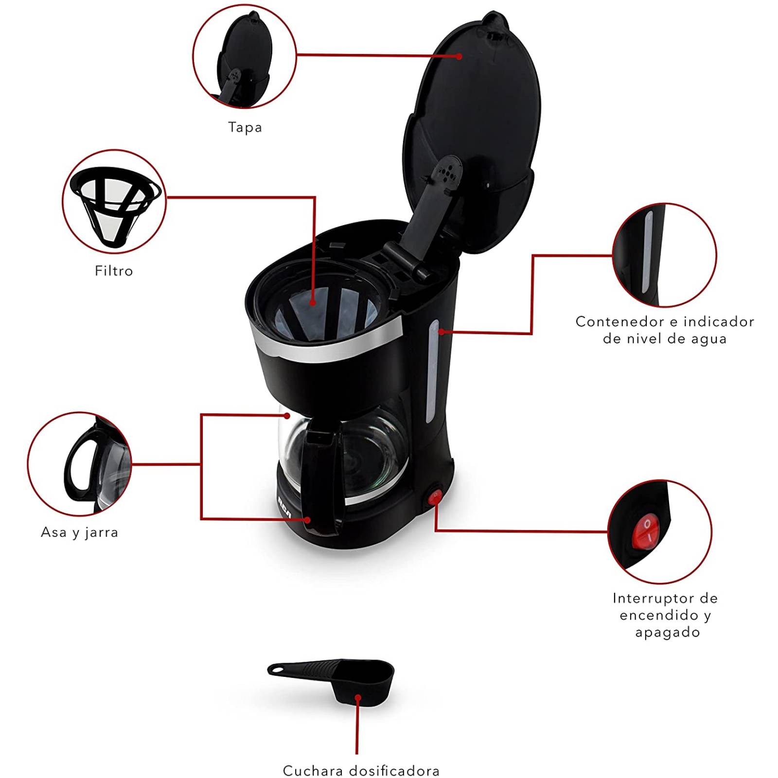 Cafetera electrica capacidad de 650 ml cristal resistente 650 watts marca rca