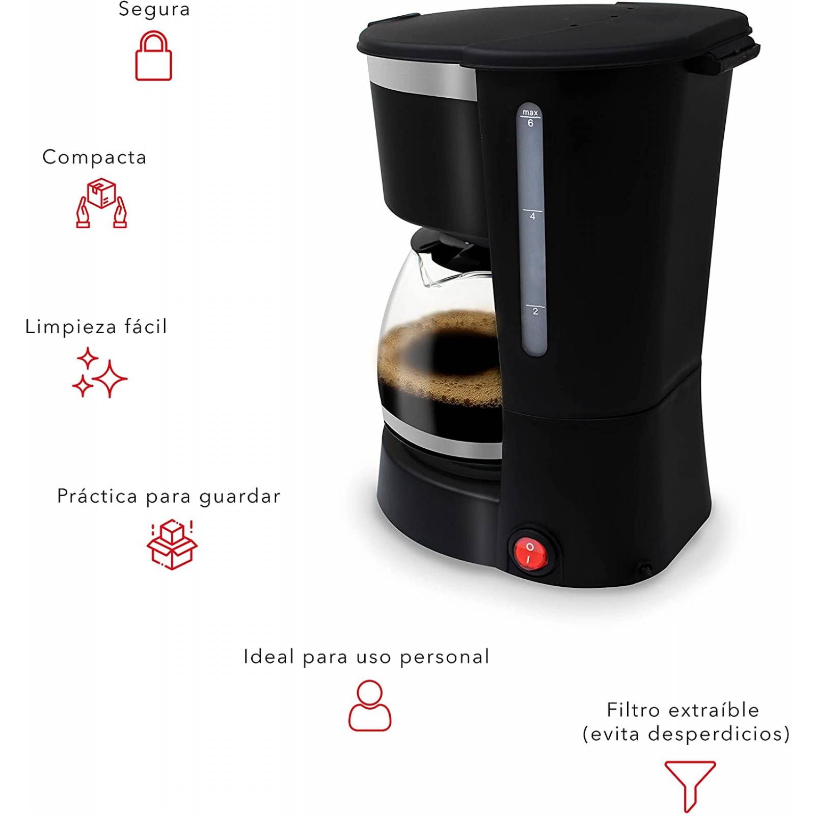 Cafetera electrica capacidad de 650 ml cristal resistente 650 watts marca rca