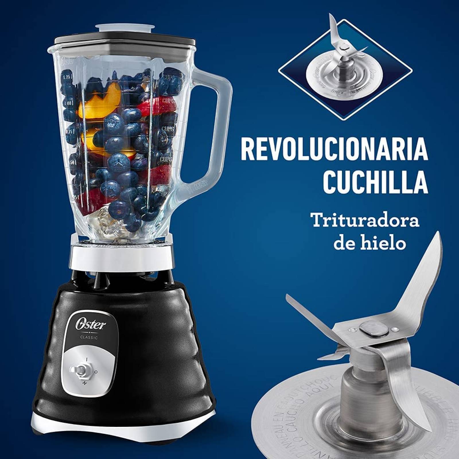 Licuadora 2vel 1.25lt vaso vidrio clasica metal negro oster