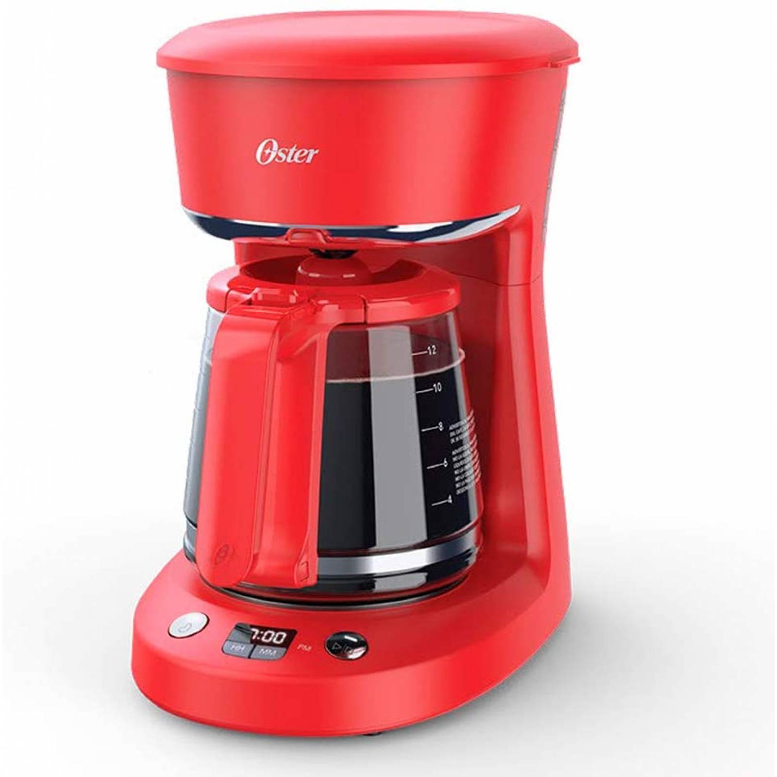 Cafetera 12 tazas programable jarra de vidrio rojo oster