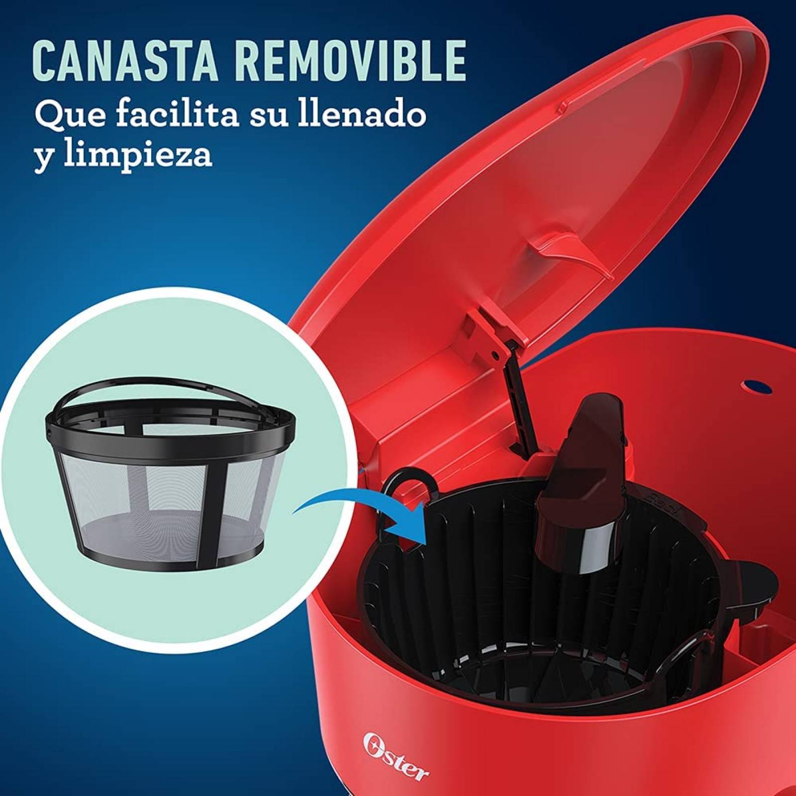 Cafetera 12 tazas programable jarra de vidrio rojo oster