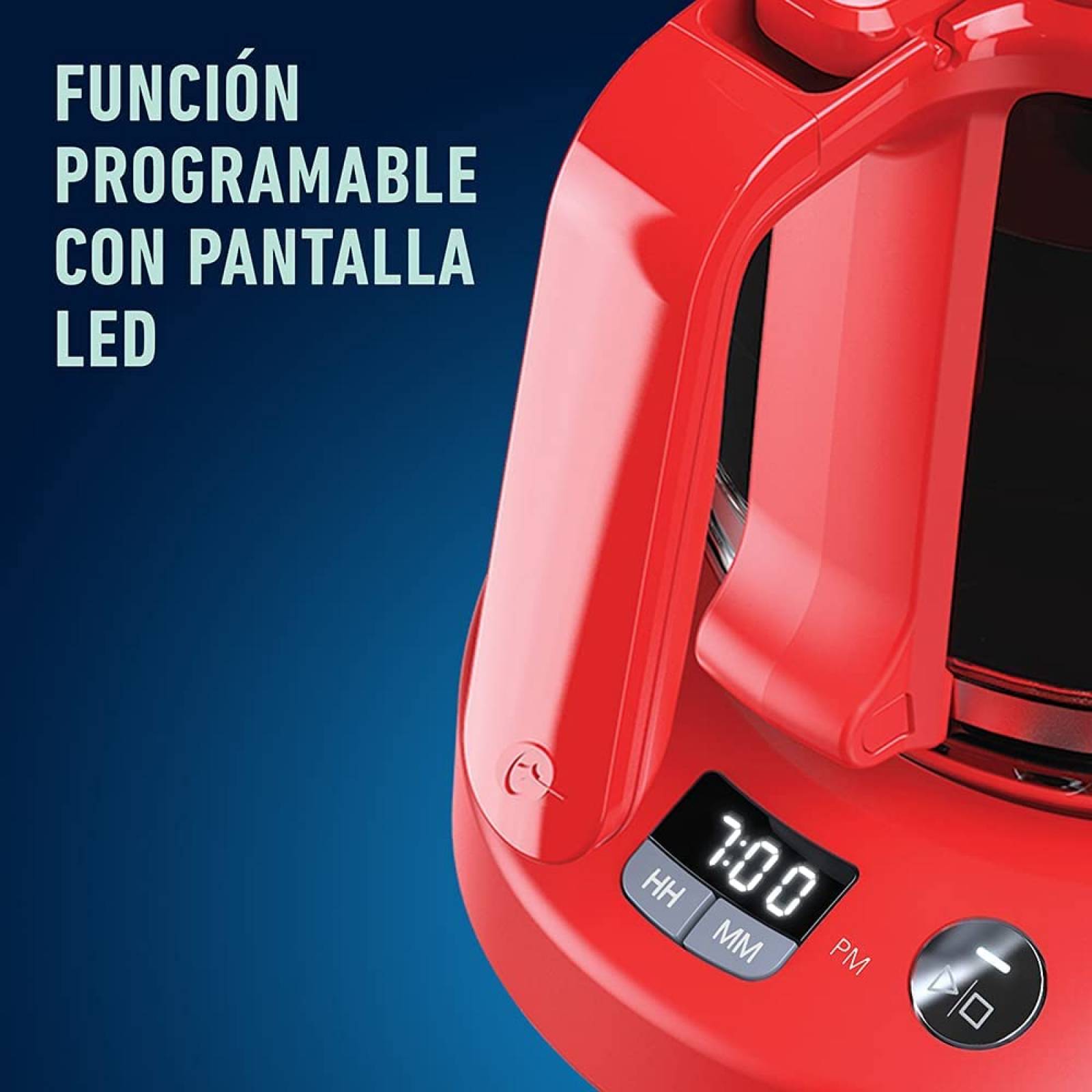 Cafetera 12 tazas programable jarra de vidrio rojo oster