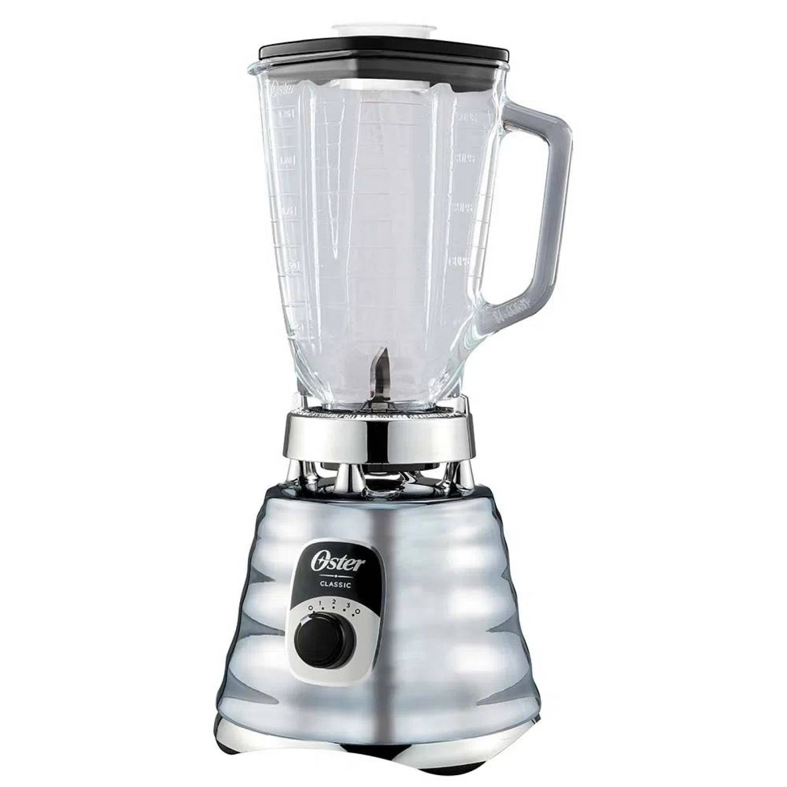 Licuadora 3vel 1.25lt vaso vidrio clásica metal cromada c/accesorios oster
