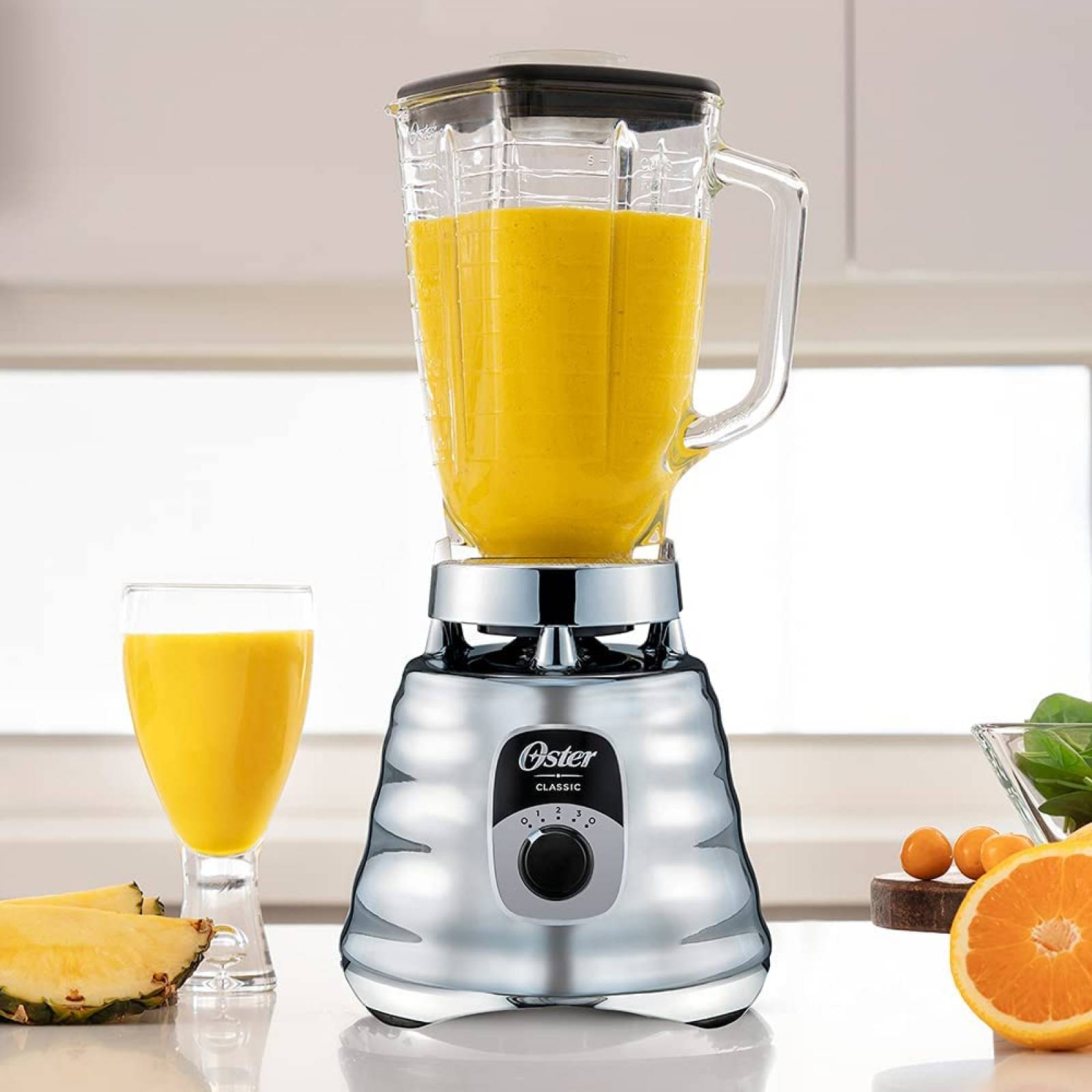 Licuadora 3vel 1.25lt vaso vidrio clásica metal cromada c/accesorios oster