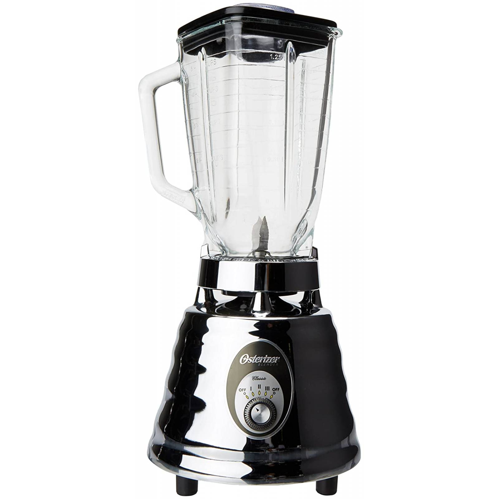 Licuadora 3vel 1.25lt vaso vidrio clasica metal cromado brillante oster