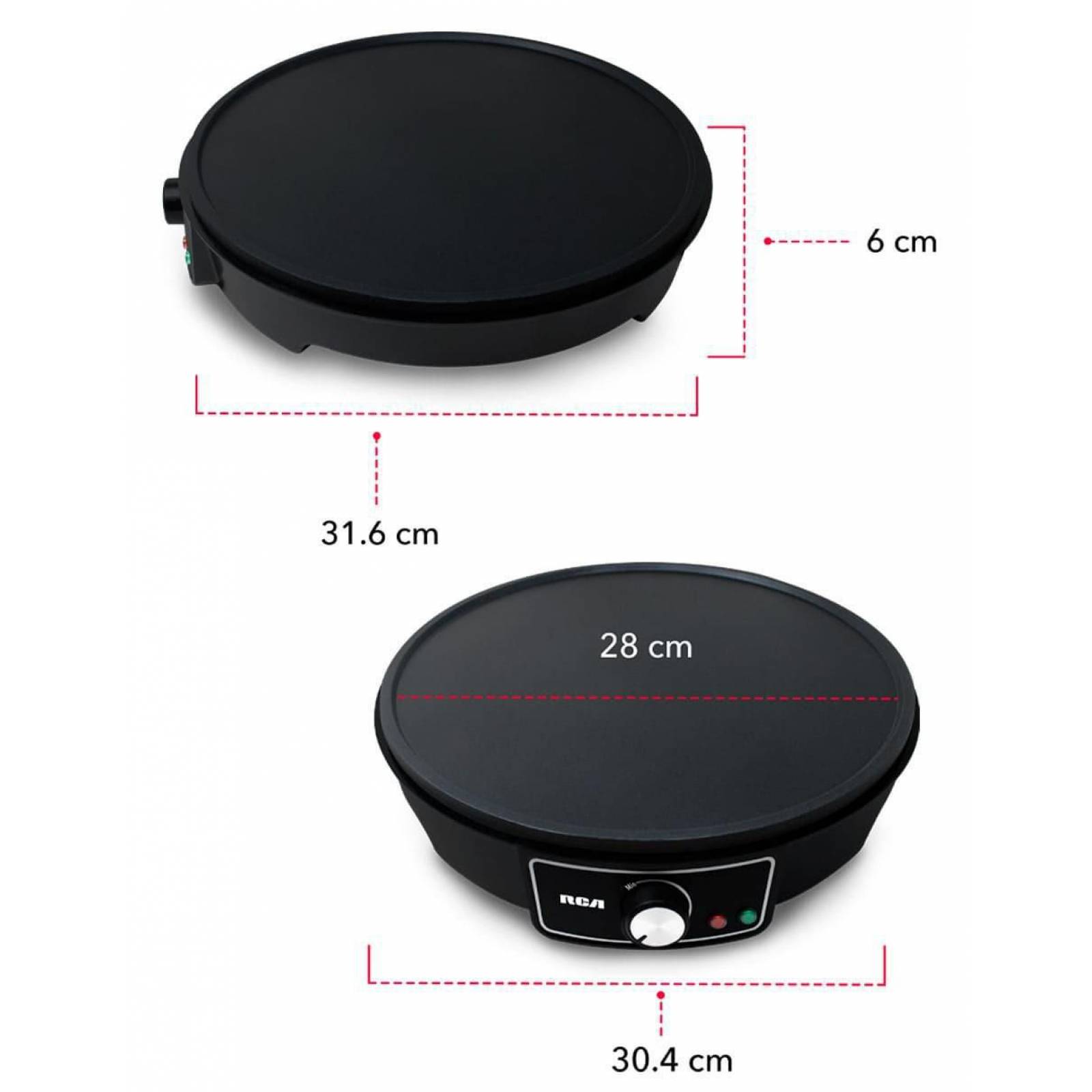 Crepera plancha antiadherente control de temperatura de 28 cm de diametro rca
