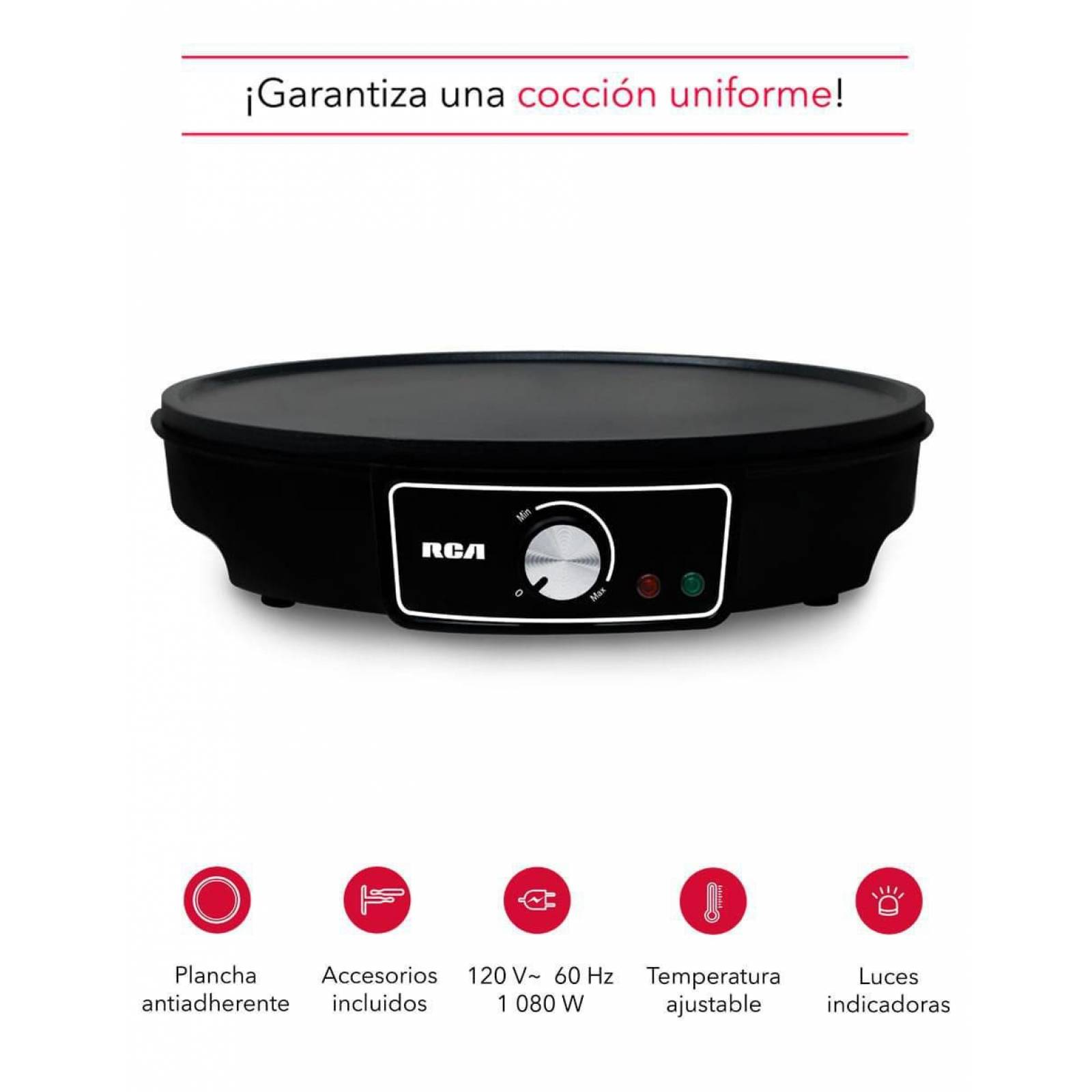 Crepera plancha antiadherente control de temperatura de 28 cm de diametro rca