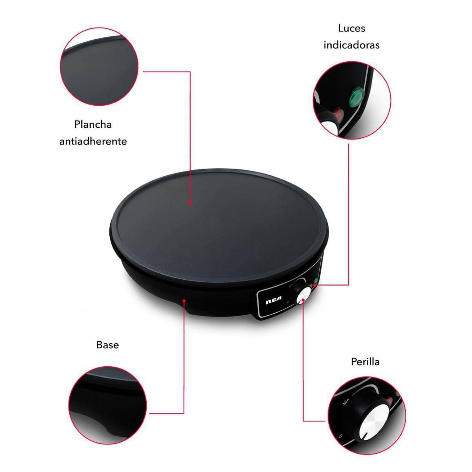 Crepera plancha antiadherente control de temperatura de 28 cm de diametro rca