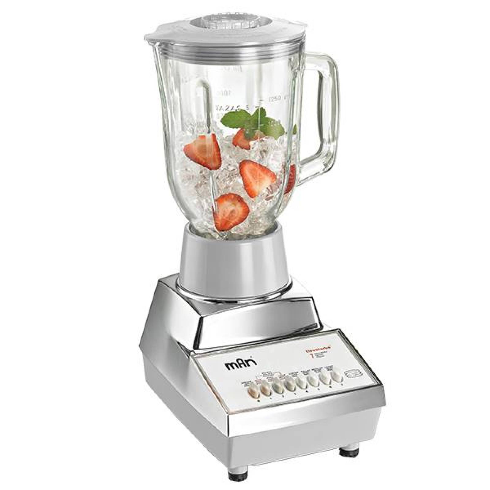 Licuadora metálica 7 vel. mod. 90909013 vaso vidrio marca man blanco/gris