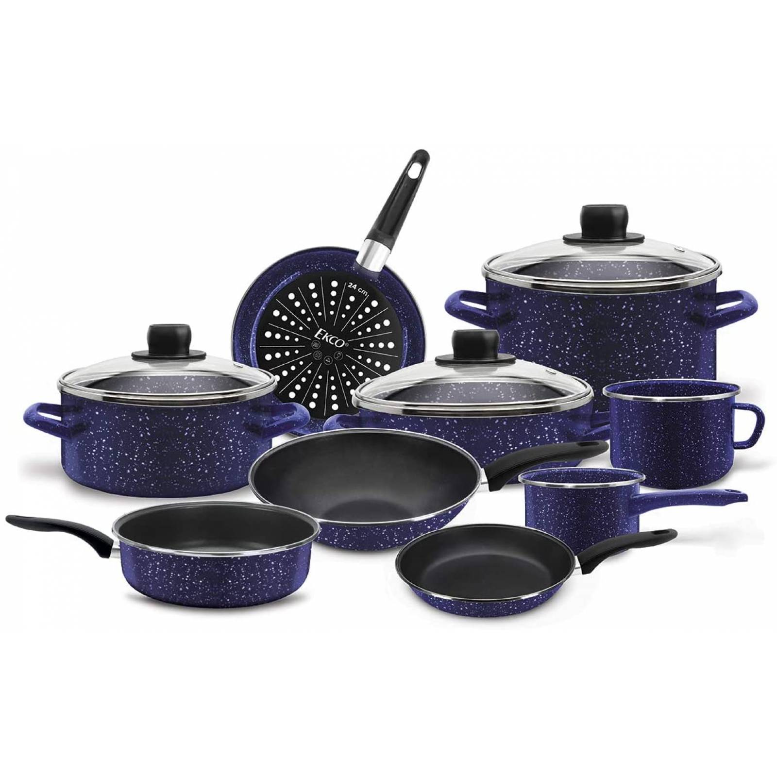 Bateria de cocina ekco mod. olimpia 12 pzs acero esmaltado color azul