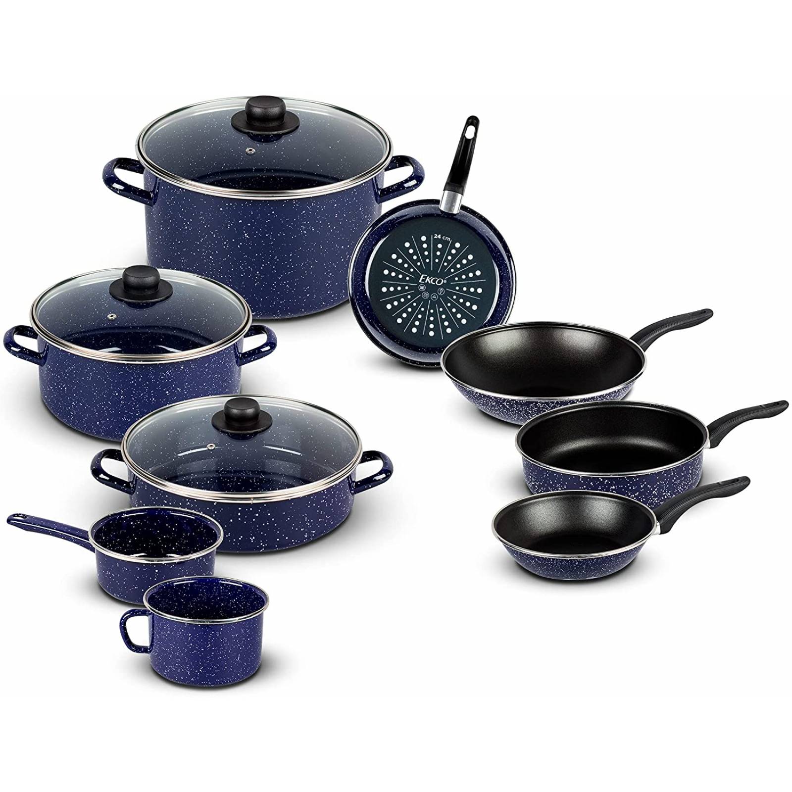 Bateria de cocina ekco mod. olimpia 12 pzs acero esmaltado color azul
