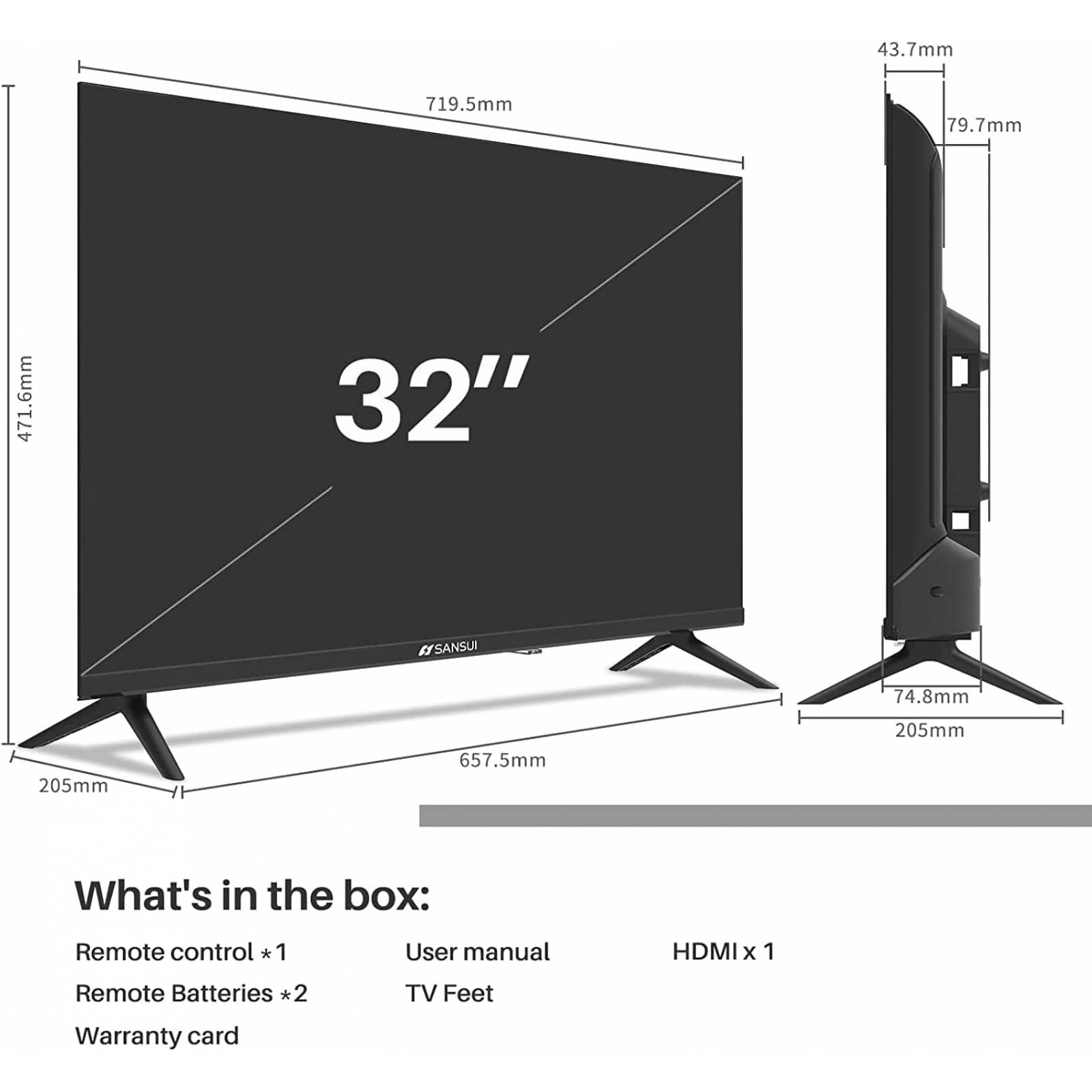 Pantalla de 32 pulgadas smart tv android control de voz marca sansui
