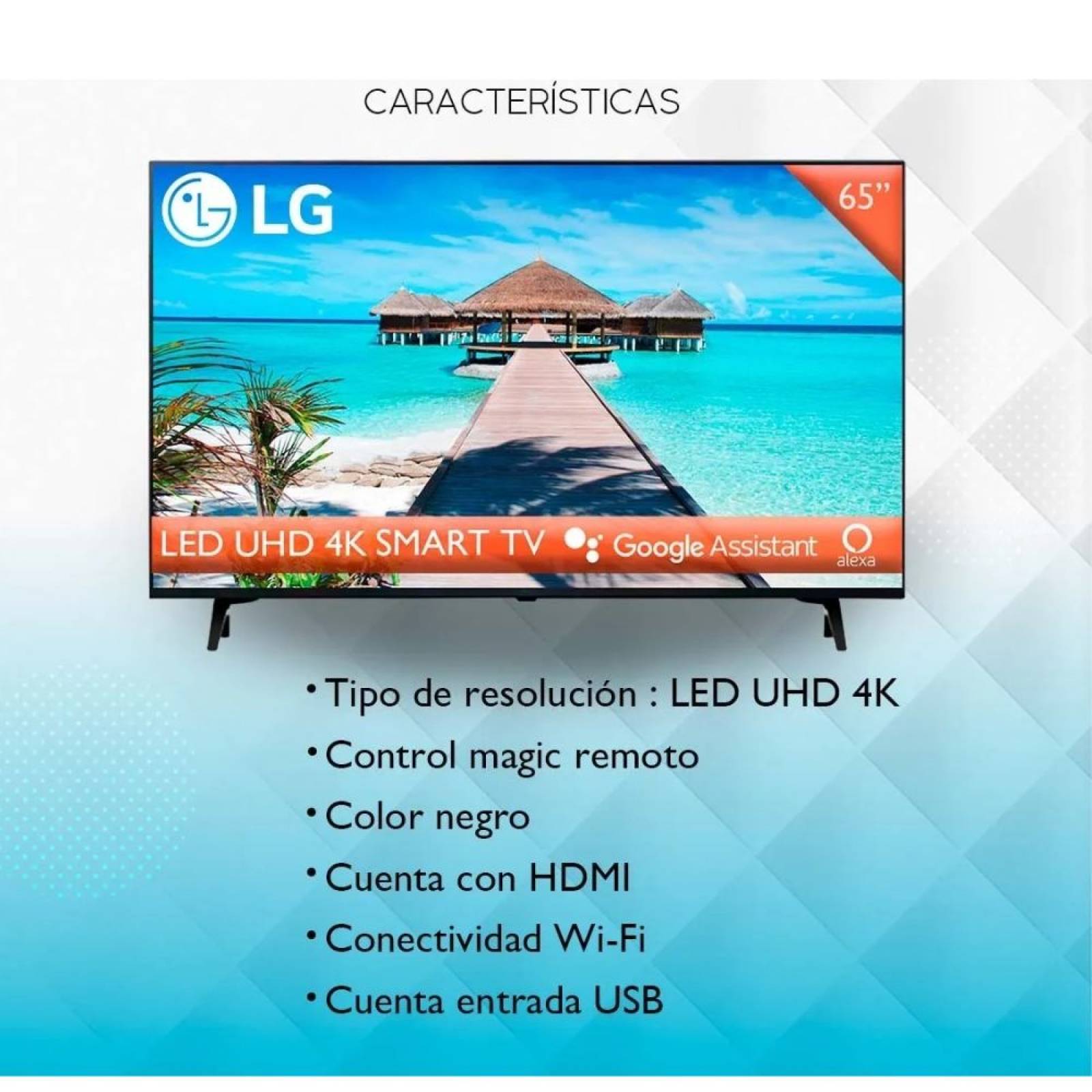 Televisor lg 65 pulgadas led 4k 3840 x 2160p 60hz smart tv full web bluetooth google assistant alexa... y reconocimiento de voz (reacondicionado)