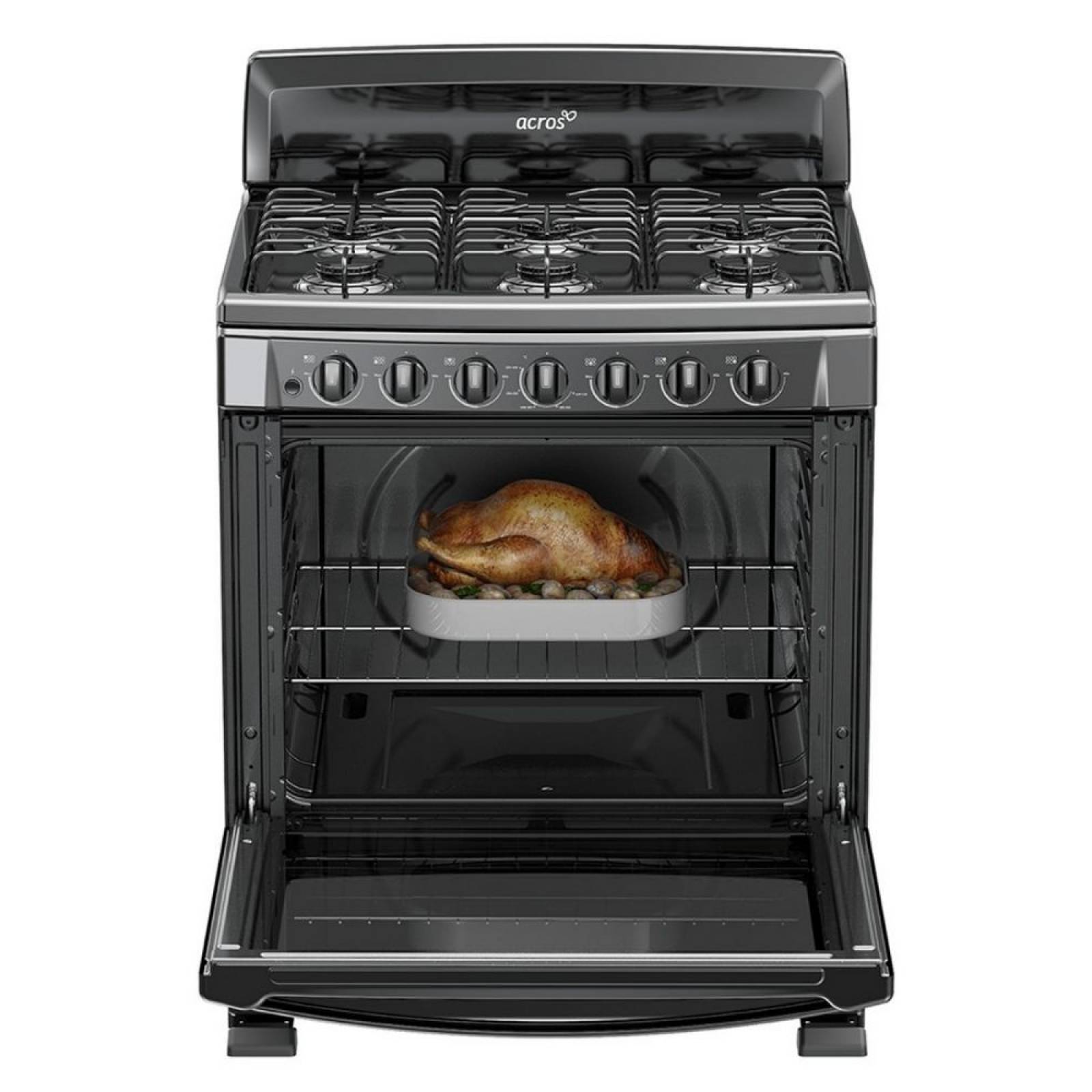 Estufa 30p de piso enc electrónico 6 quemadores negro acros