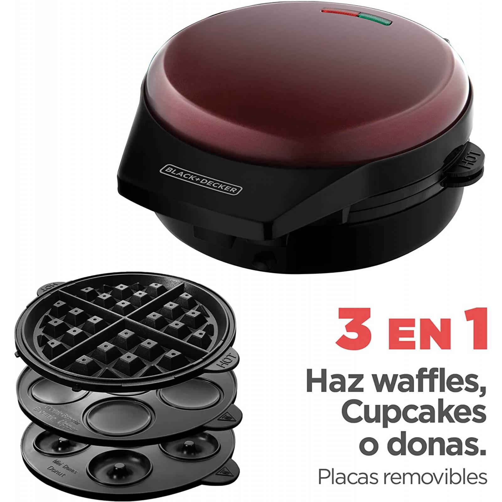 Waflera 3 en 1 wafles donas cupcake black & decker