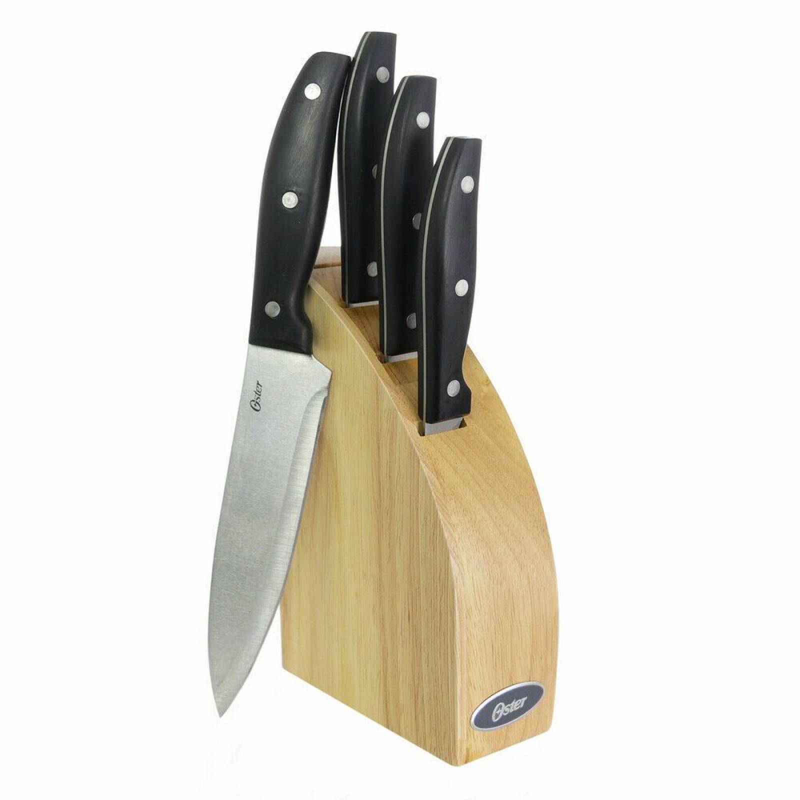 Juego de cuchillos oster acero inox 5pza base de madera natural 62377.05 ped.22 24 3834 2003040