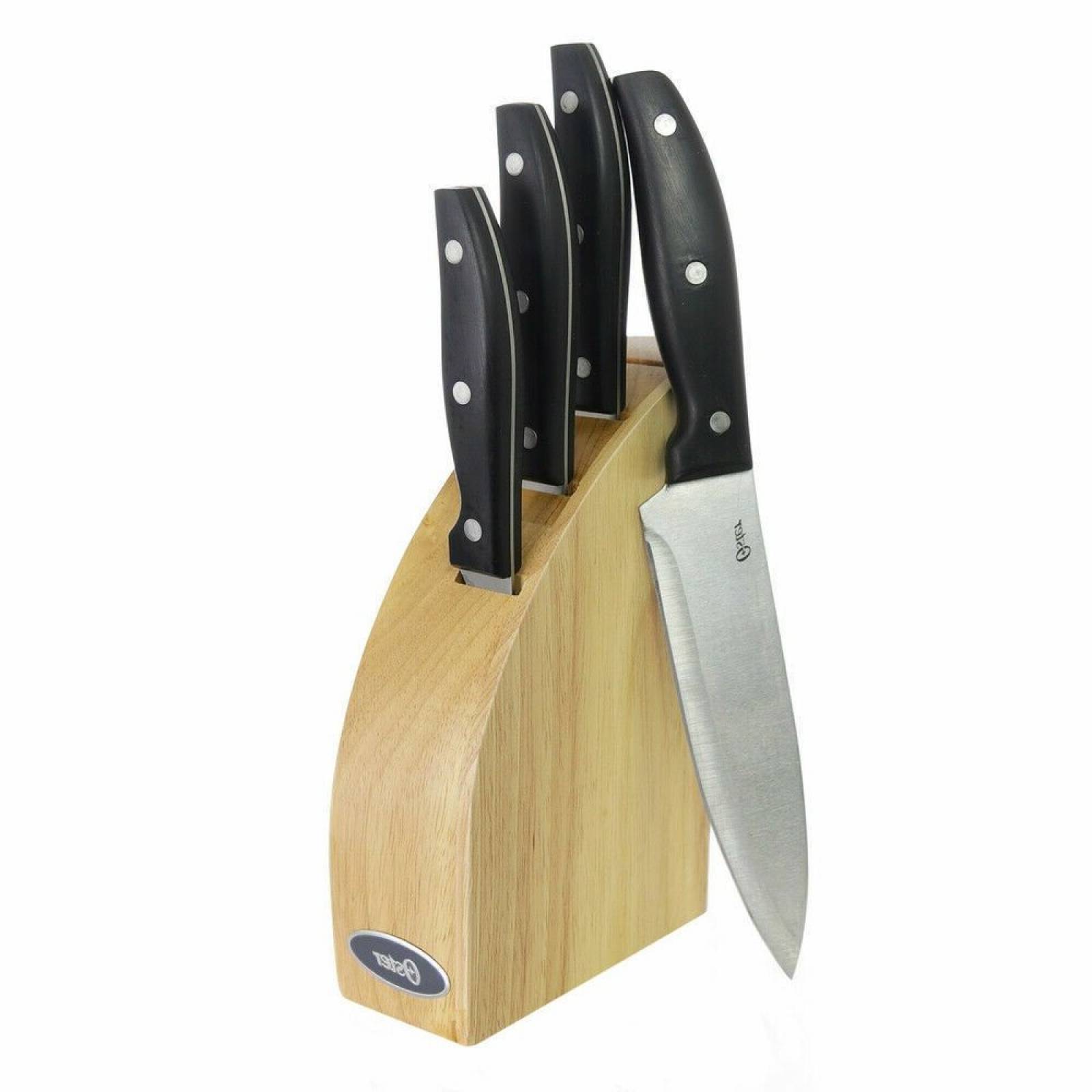 Juego de cuchillos oster acero inox 5pza base de madera natural 62377.05 ped.22 24 3834 2003040