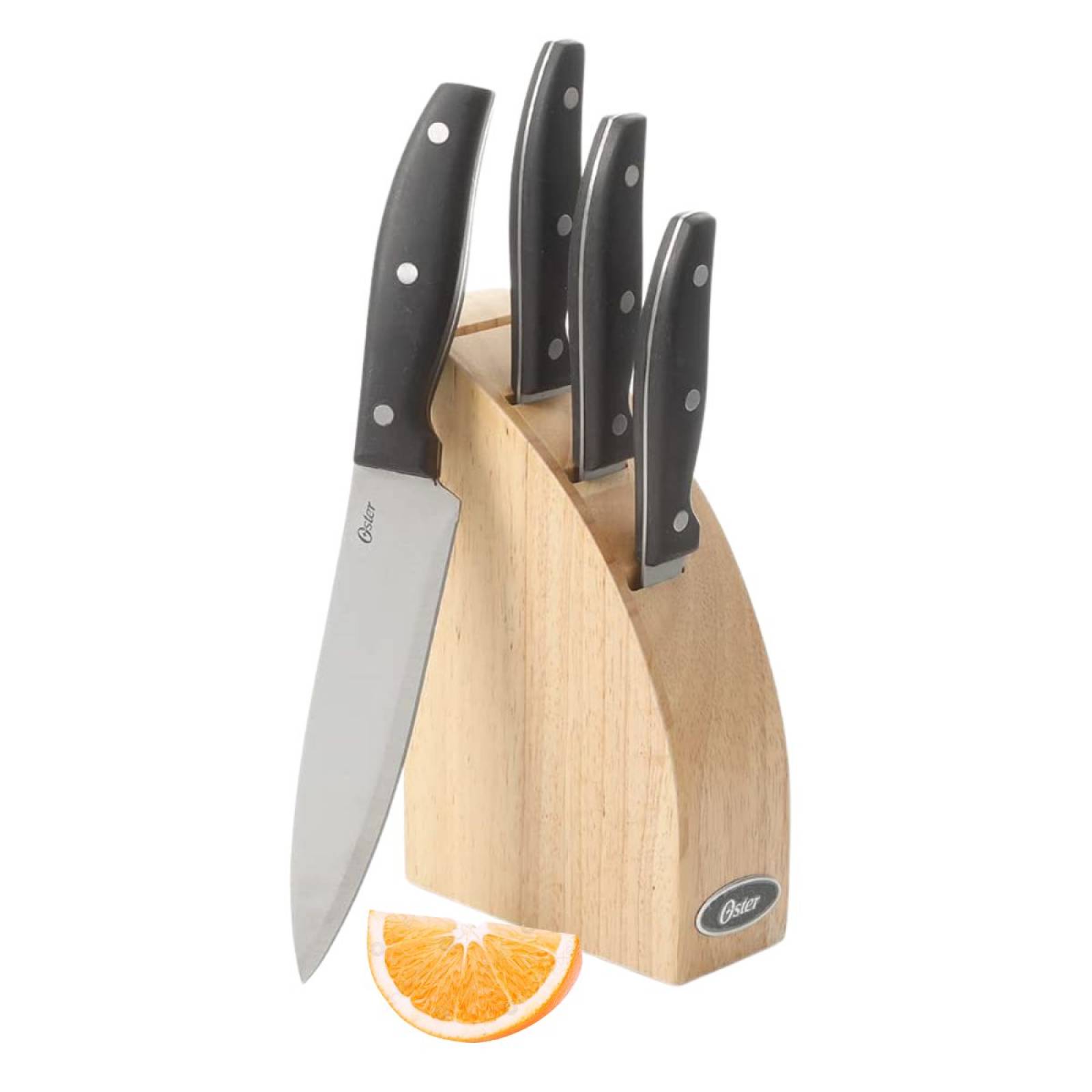 Juego de cuchillos oster acero inox 5pza base de madera natural 62377.05 ped.22 24 3834 2003040