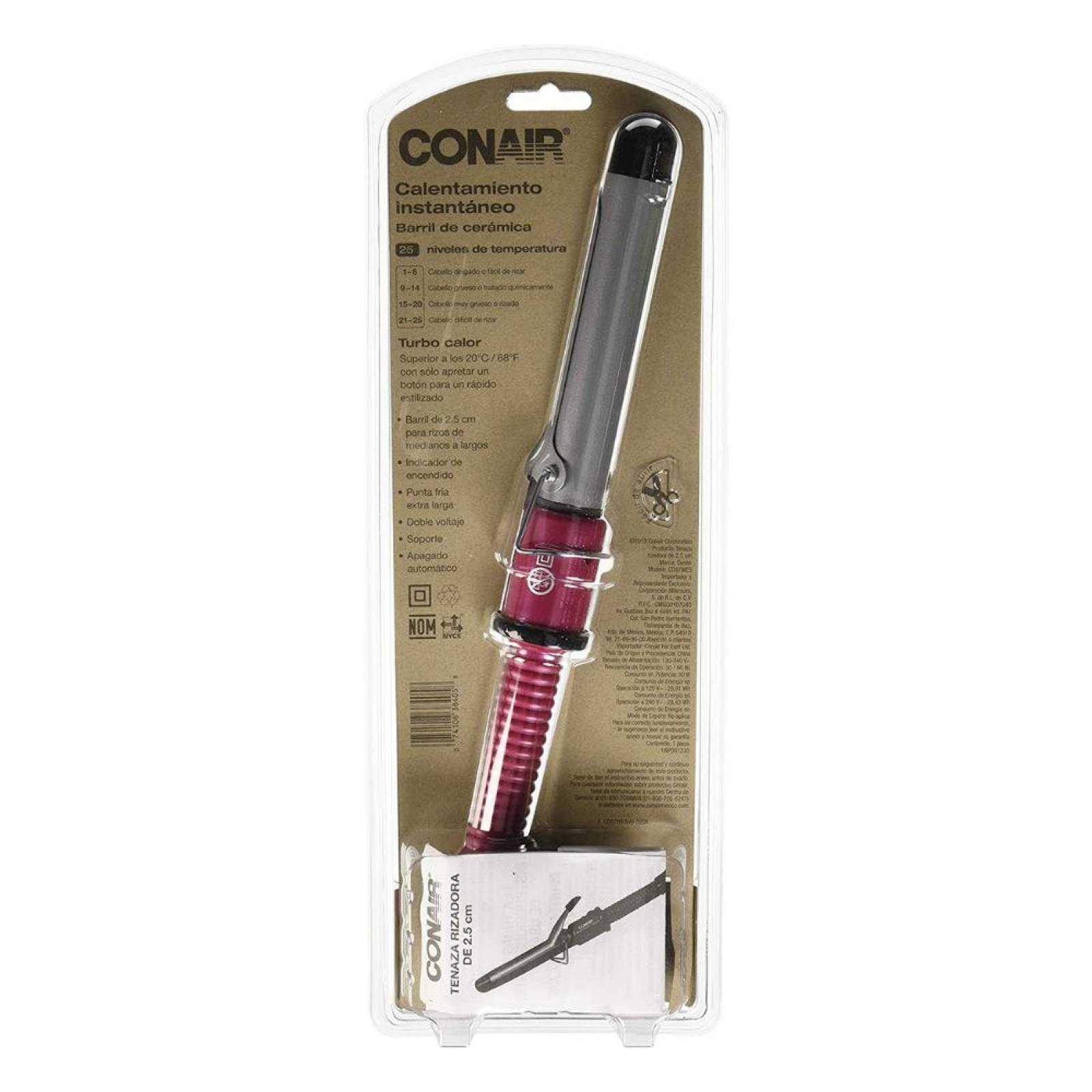 Tenaza rizadora ceramica 1p 25 niveles rosa/plata conair