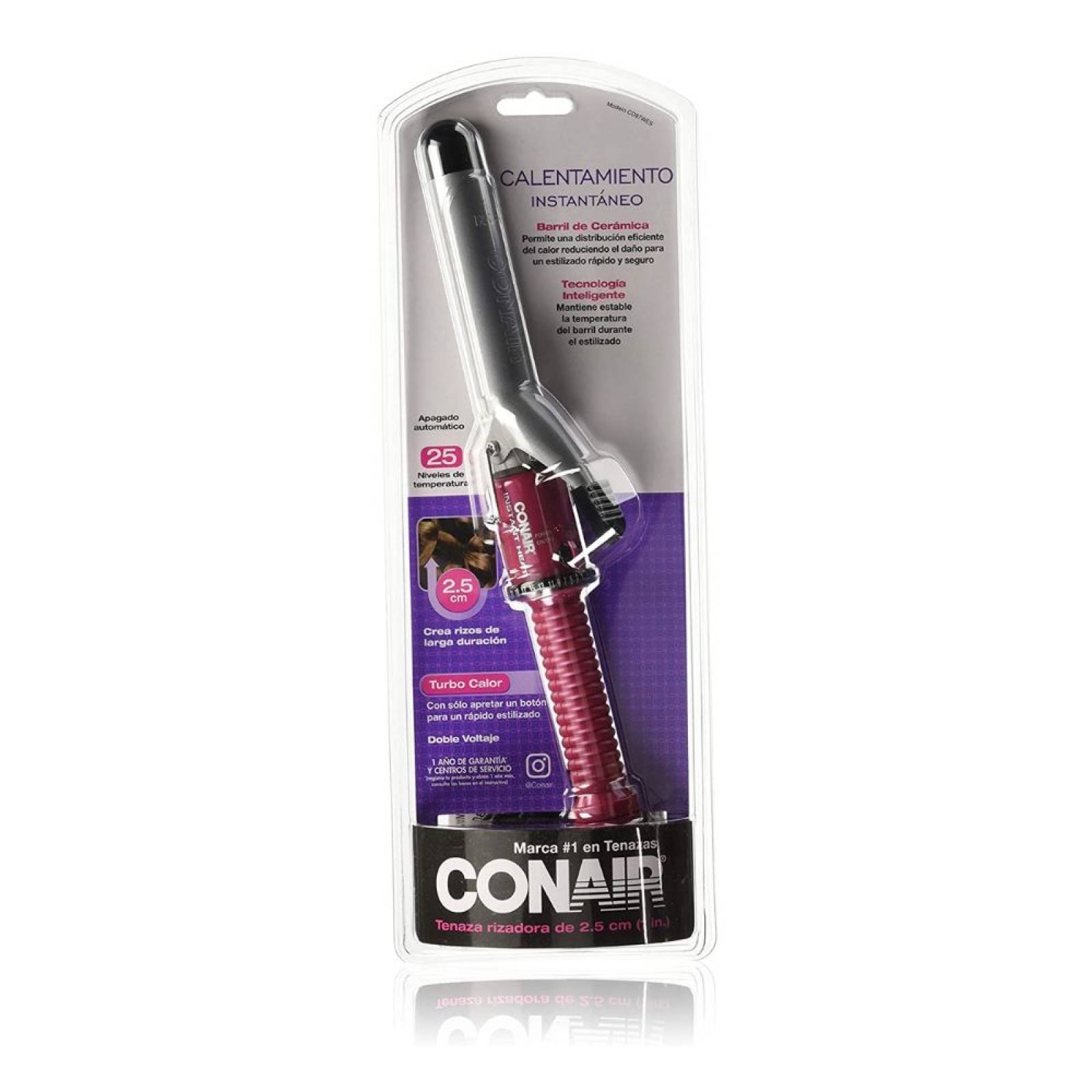 Tenaza rizadora ceramica 1p 25 niveles rosa/plata conair