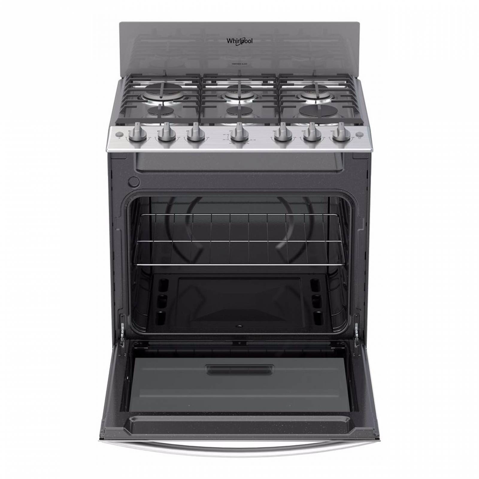 Estufa 30" de gas 6 quemadores gris marca whirlpool.