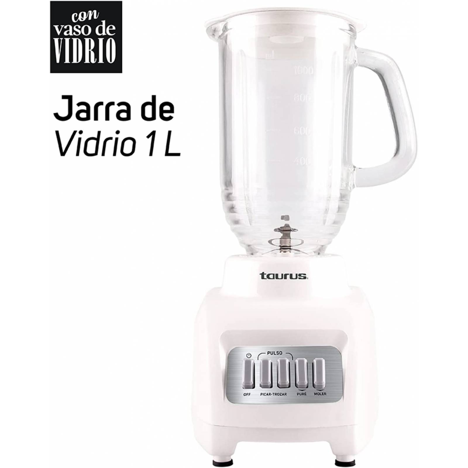 Licuadora Taurus con Vaso de Vidrio 4 Velocidades Blanca