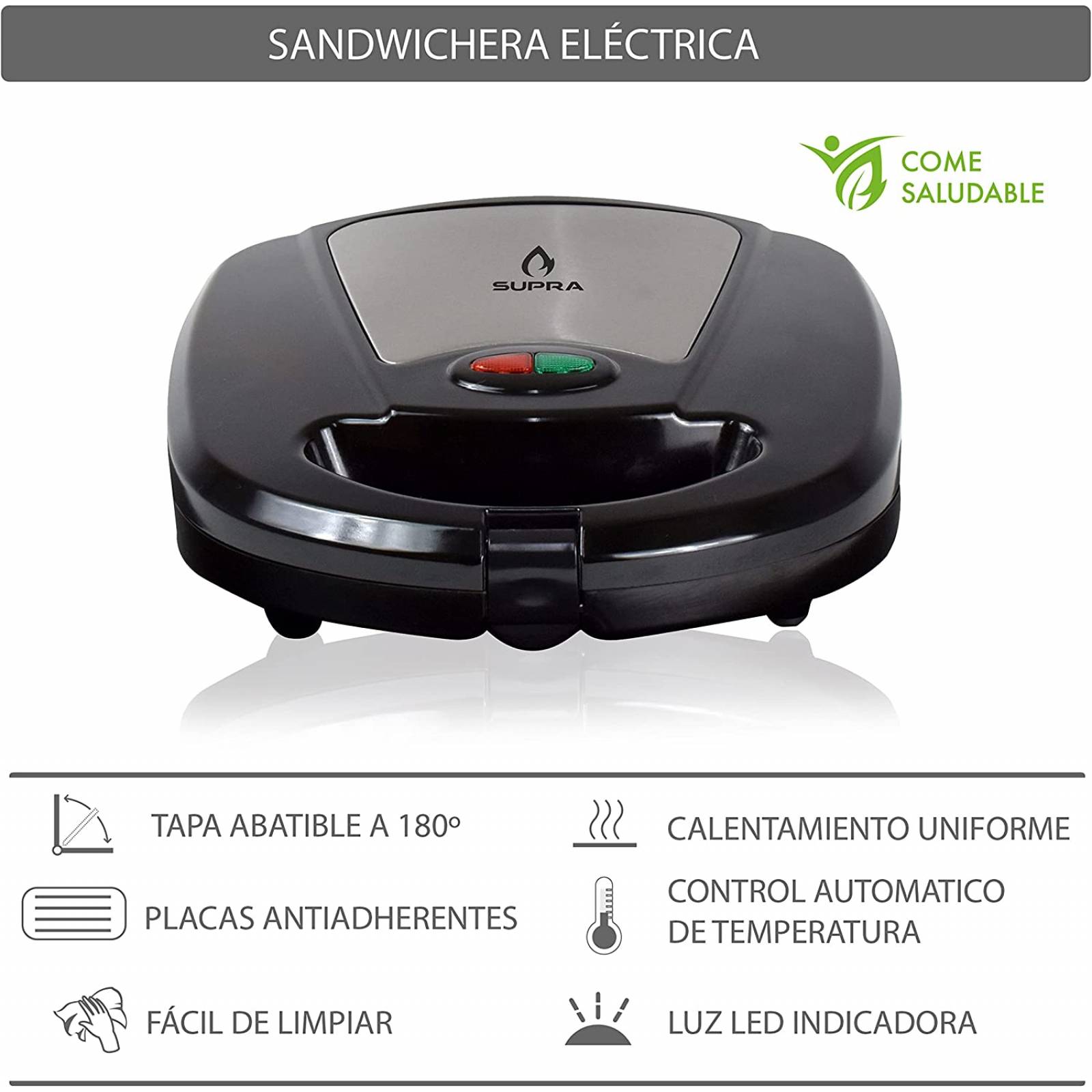 Sandwichera multifuncional 3 en 1 (Sandwichera, Waflera y Grill) Marca Supra