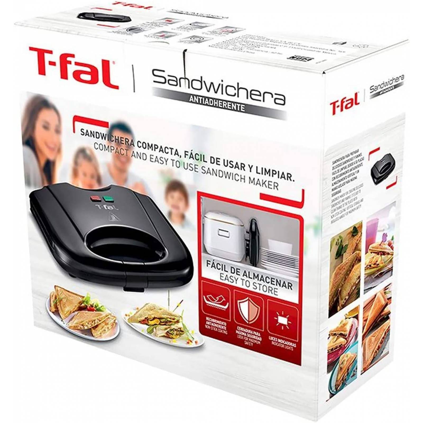 Sandwichera eléctrica antiadherente maker grill 700 w t-fal sm2118mx