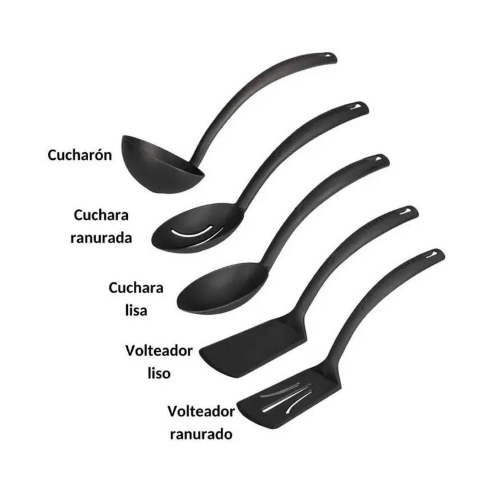 Set 5 Pack utensilios de cocina color negro marca Ekco