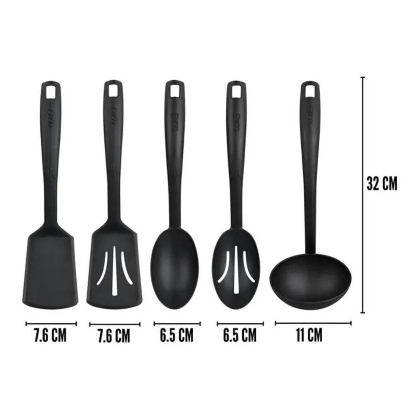 Set 5 Pack utensilios de cocina color negro marca Ekco