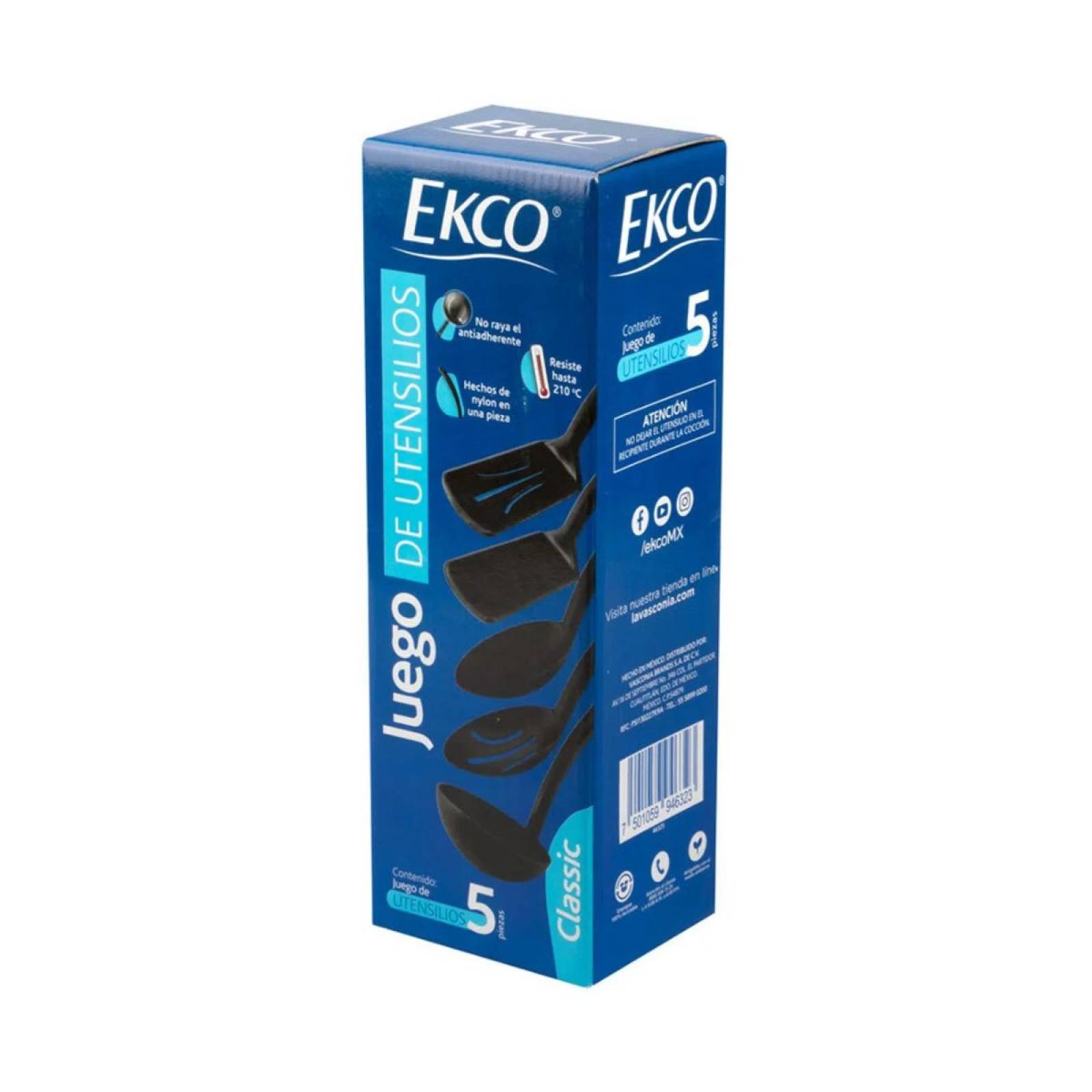 Set 5 Pack utensilios de cocina color negro marca Ekco