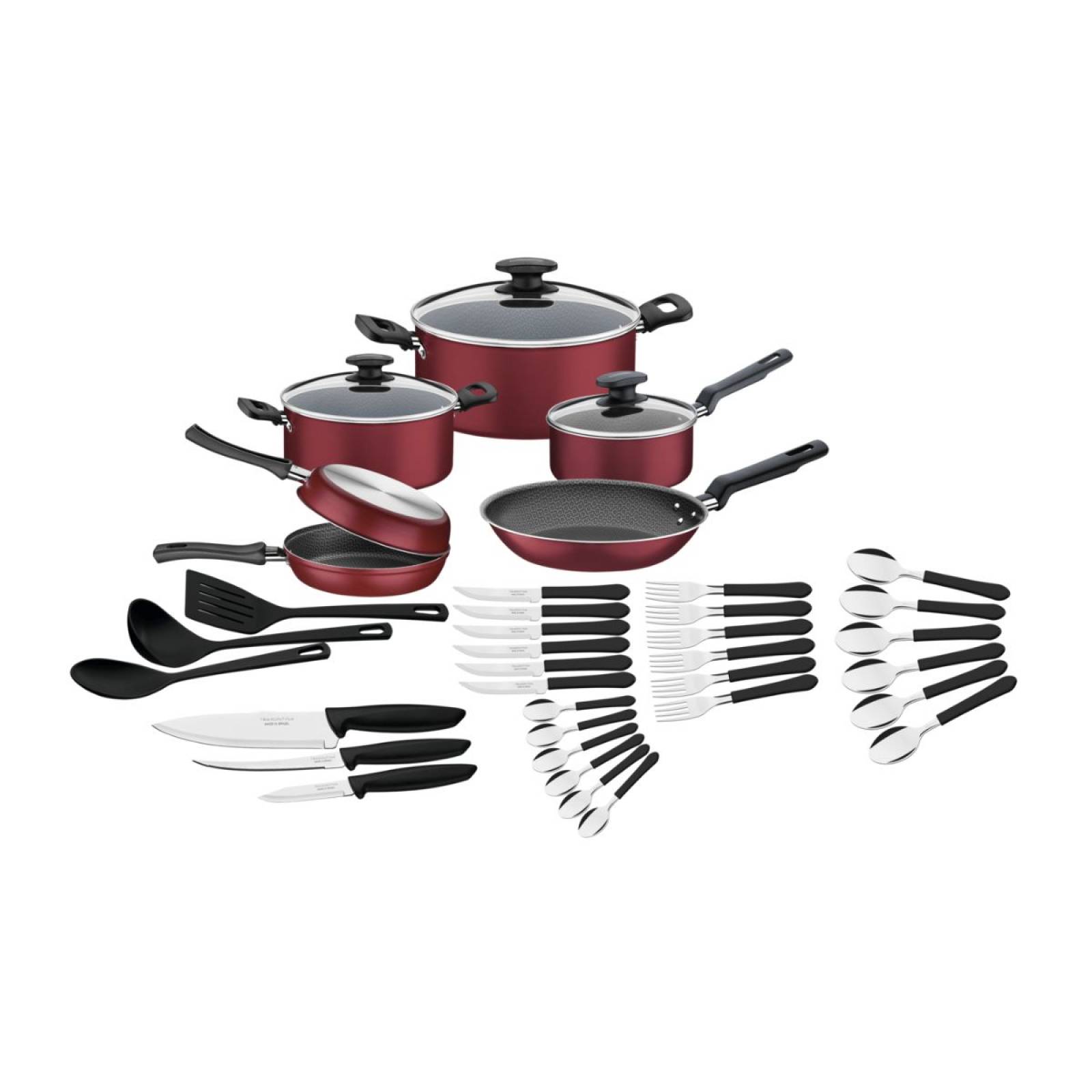 Batería de Cocina Tramontina en Aluminio con Revestimiento Interno y Externo Antiadherente Starflon Max Rojo 38 Piezas