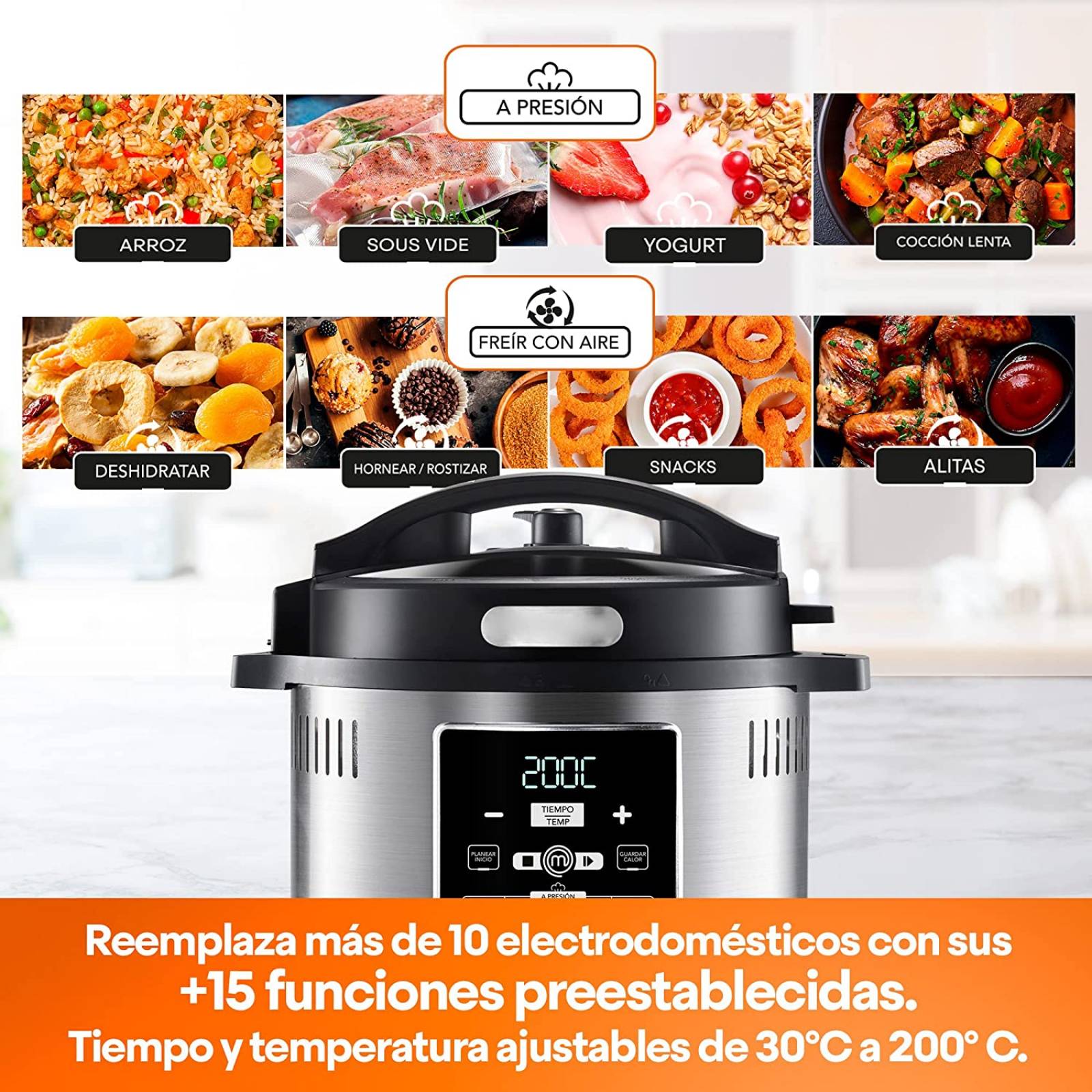 Olla Multifunción de Aire 6Lt 1500W MasterChef MK-AFP-6SV