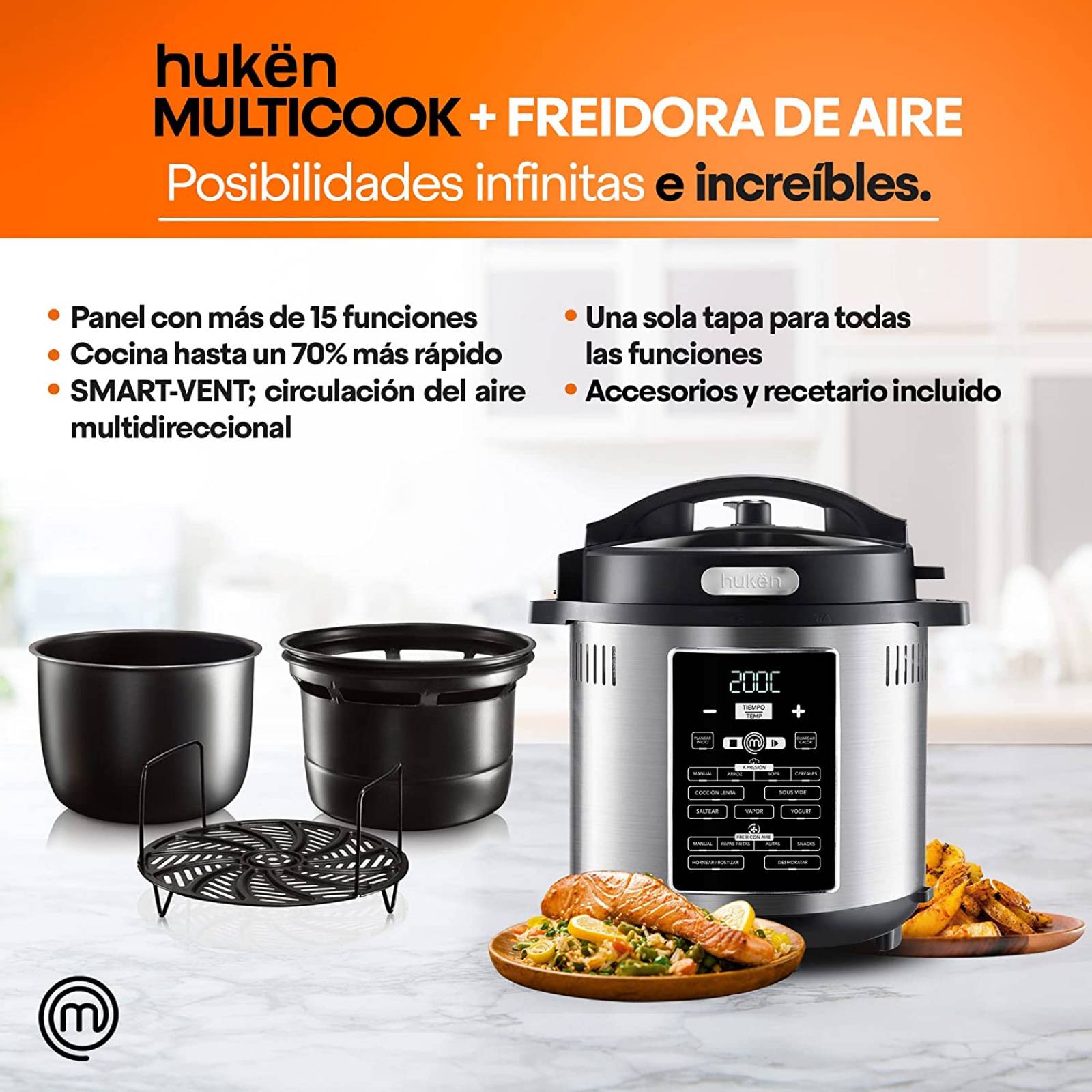 Olla Multifunción de Aire 6Lt 1500W MasterChef MK-AFP-6SV