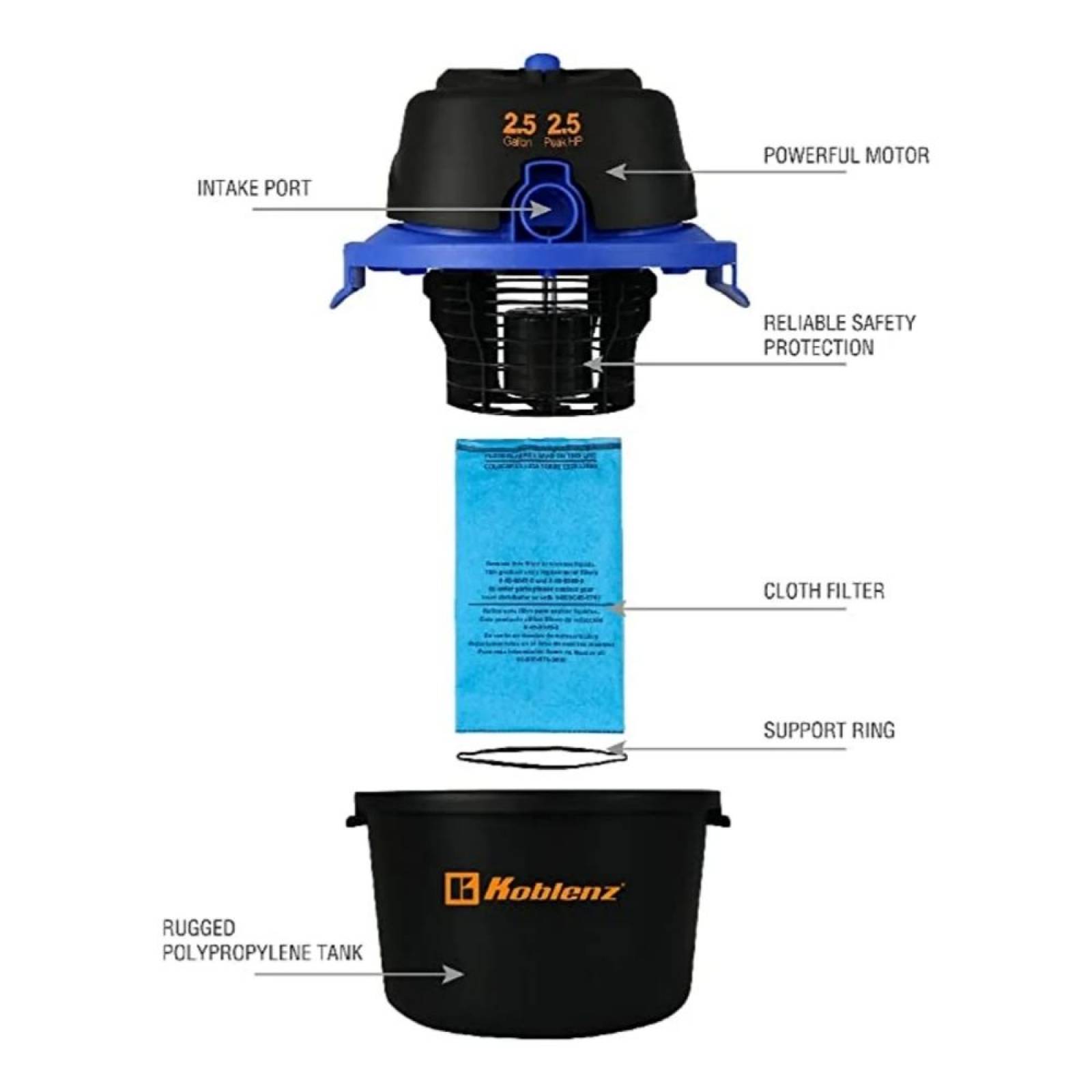 Wd-2-5ma Aspiradora Koblenz 1900w 2.5 Galones