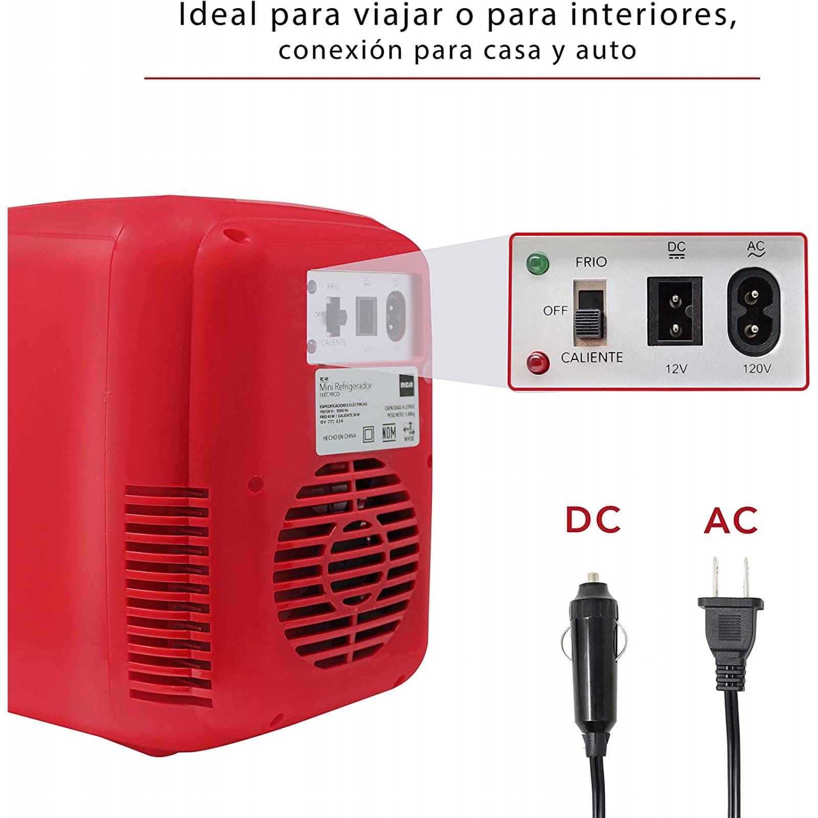 Mini Refrigerador Frigobar Portátil Rojo 12V RC-4R RCA
