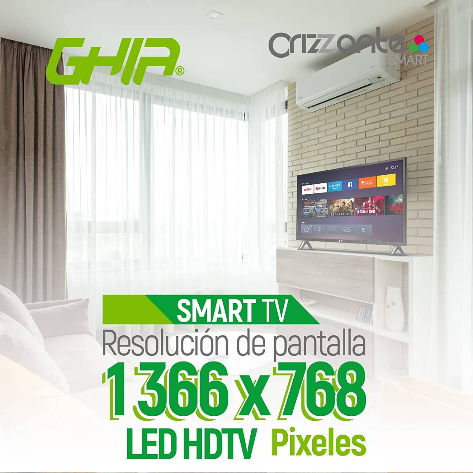 Pantalla 32 Pulgadas LED Smart TV HD Ghia G32NTFXHD20 Negro
