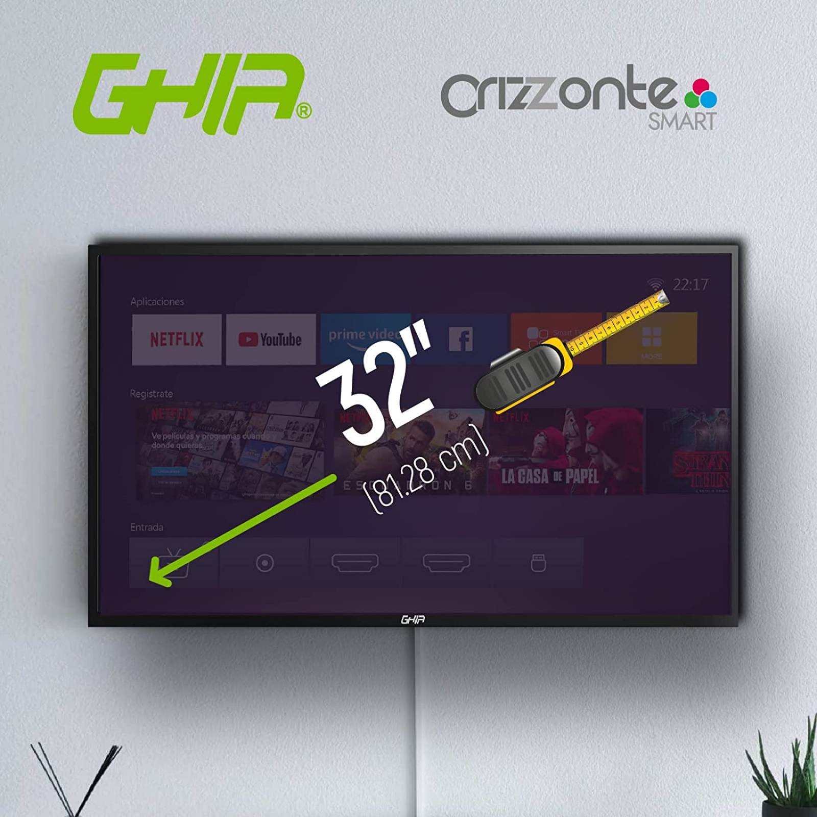 Pantalla 32 Pulgadas LED Smart TV HD Ghia G32NTFXHD20 Negro