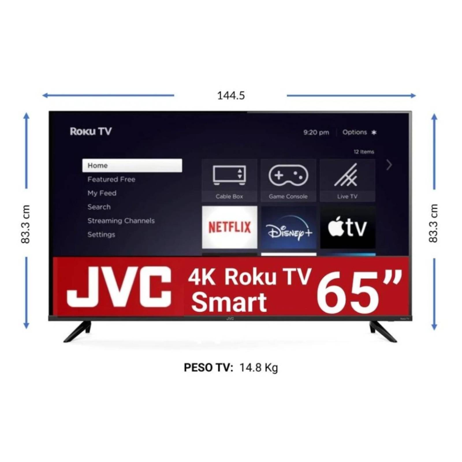 Pantalla JVC 65 Pulgadas Roku TV Frameless SI65URF Smart TV