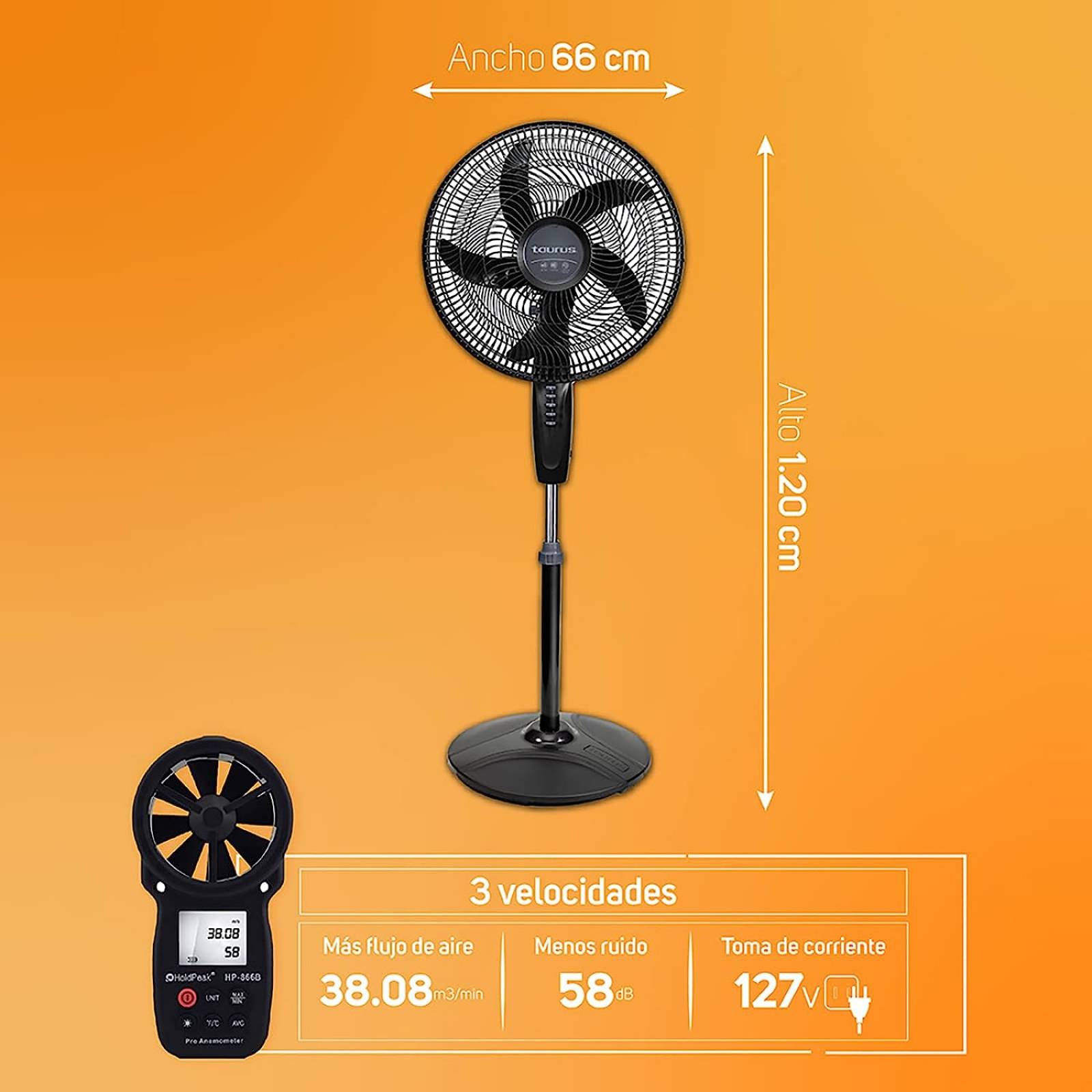 Ventilador de Pedestal Taurus 16 Pulgadas 2 Velocidades Turbo-1000