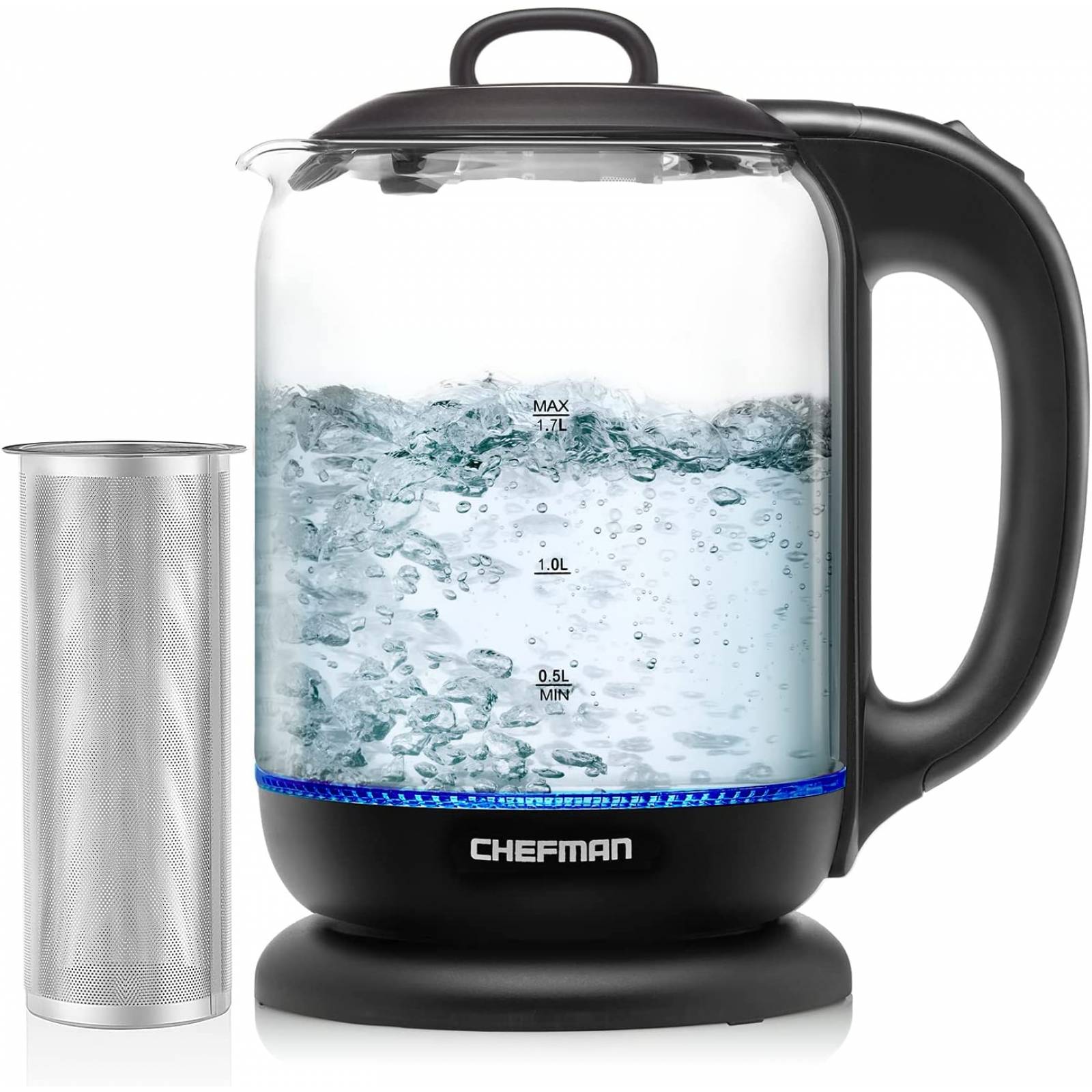 Hervidor Eléctrico de Cristal con Infusor de té 1.7 litros Chefman rj11-17-gm-ti