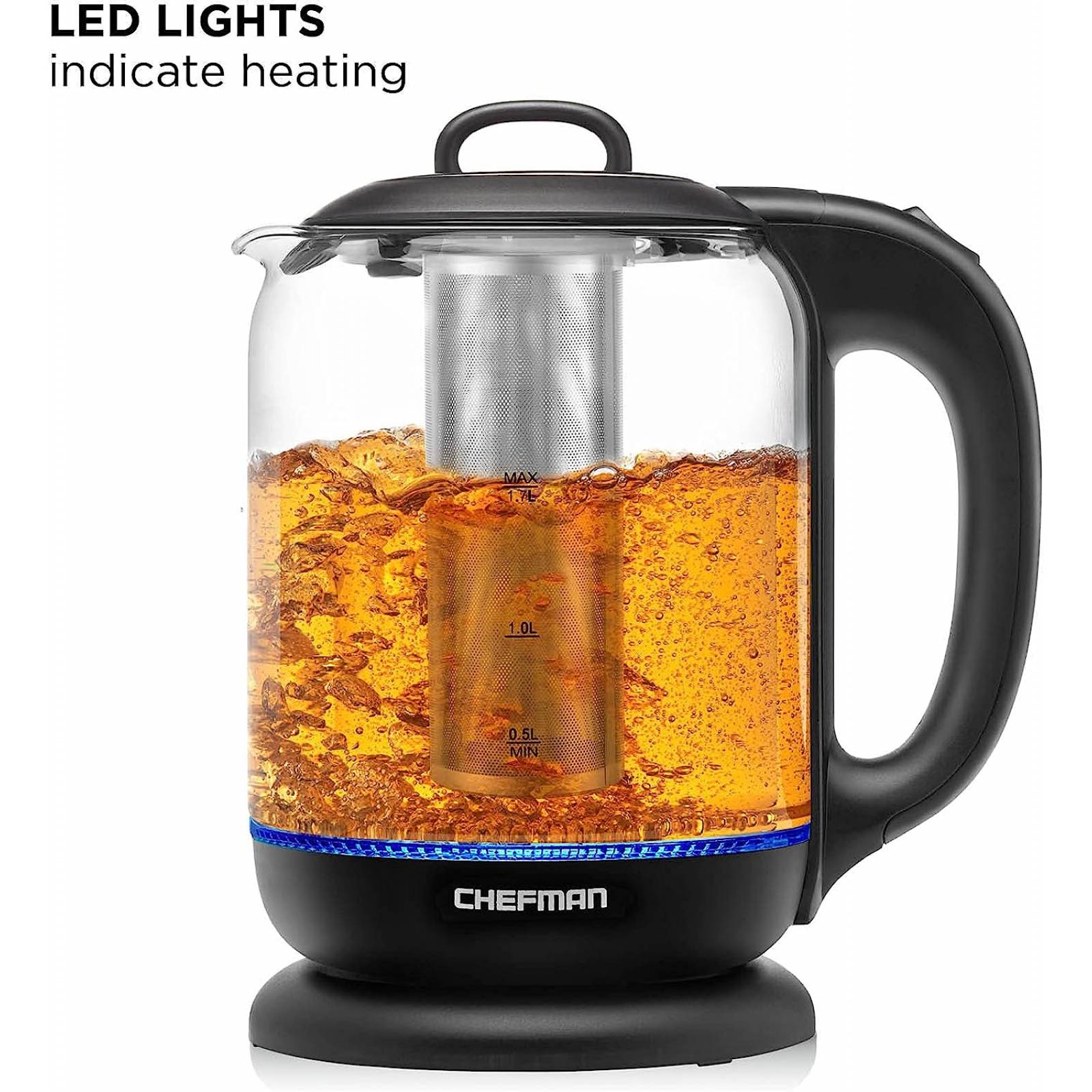 Hervidor Eléctrico de Cristal con Infusor de té 1.7 litros Chefman rj11-17-gm-ti