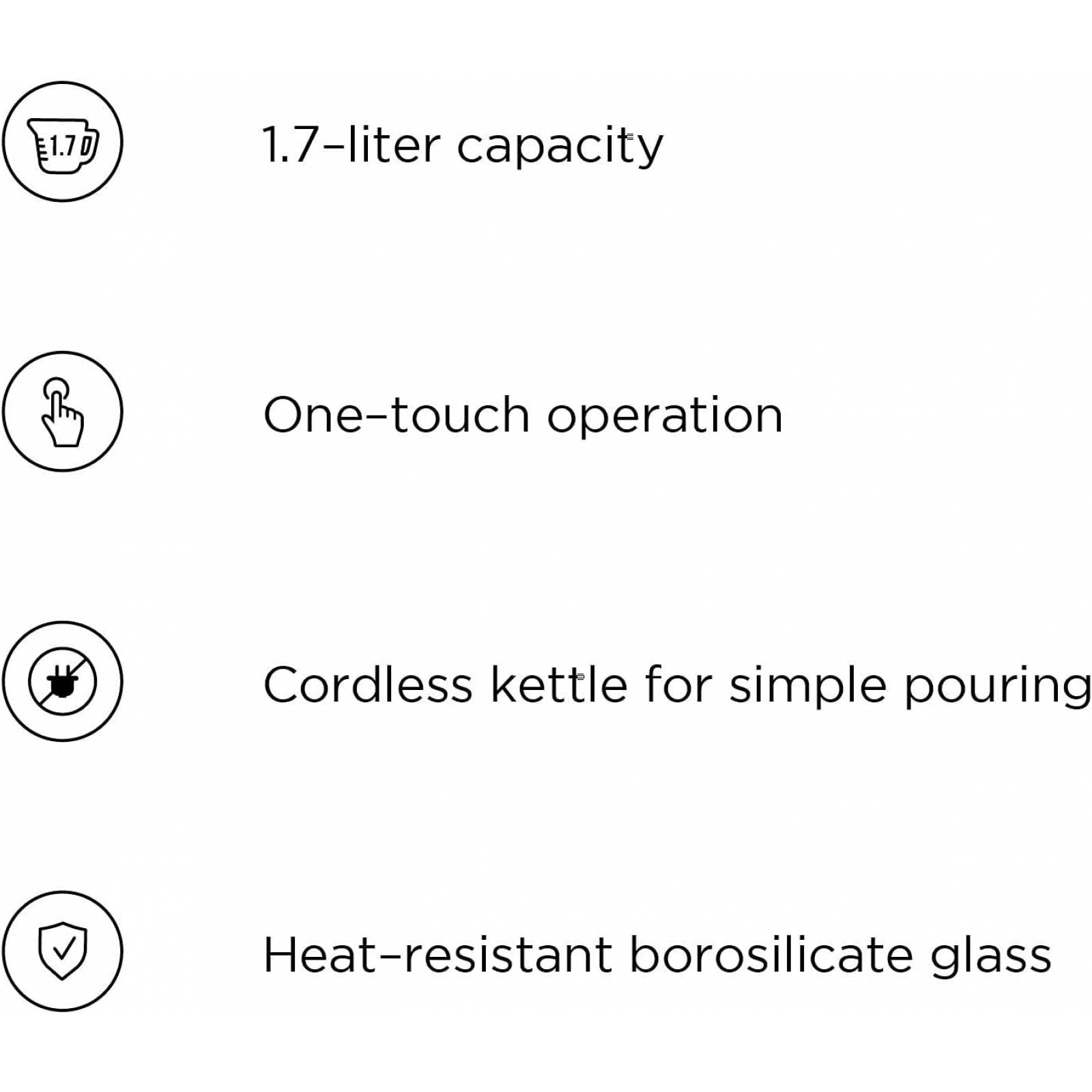 Hervidor Eléctrico de Cristal con Infusor de té 1.7 litros Chefman rj11-17-gm-ti