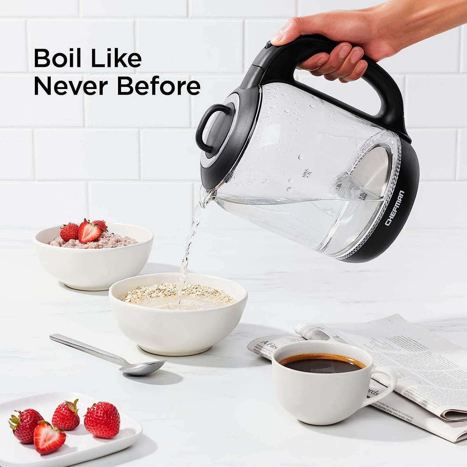 Hervidor Eléctrico de Cristal con Infusor de té 1.7 litros Chefman rj11-17-gm-ti