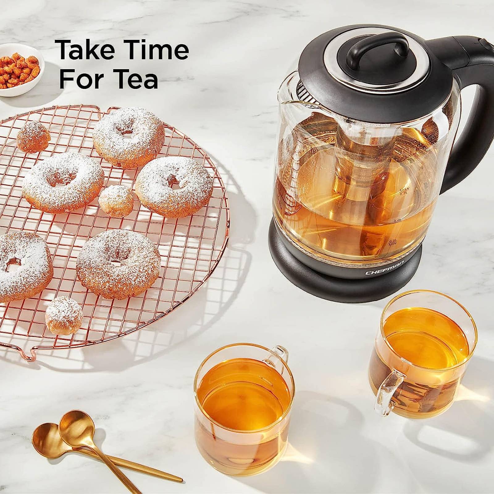 Hervidor Eléctrico de Cristal con Infusor de té 1.7 litros Chefman rj11-17-gm-ti