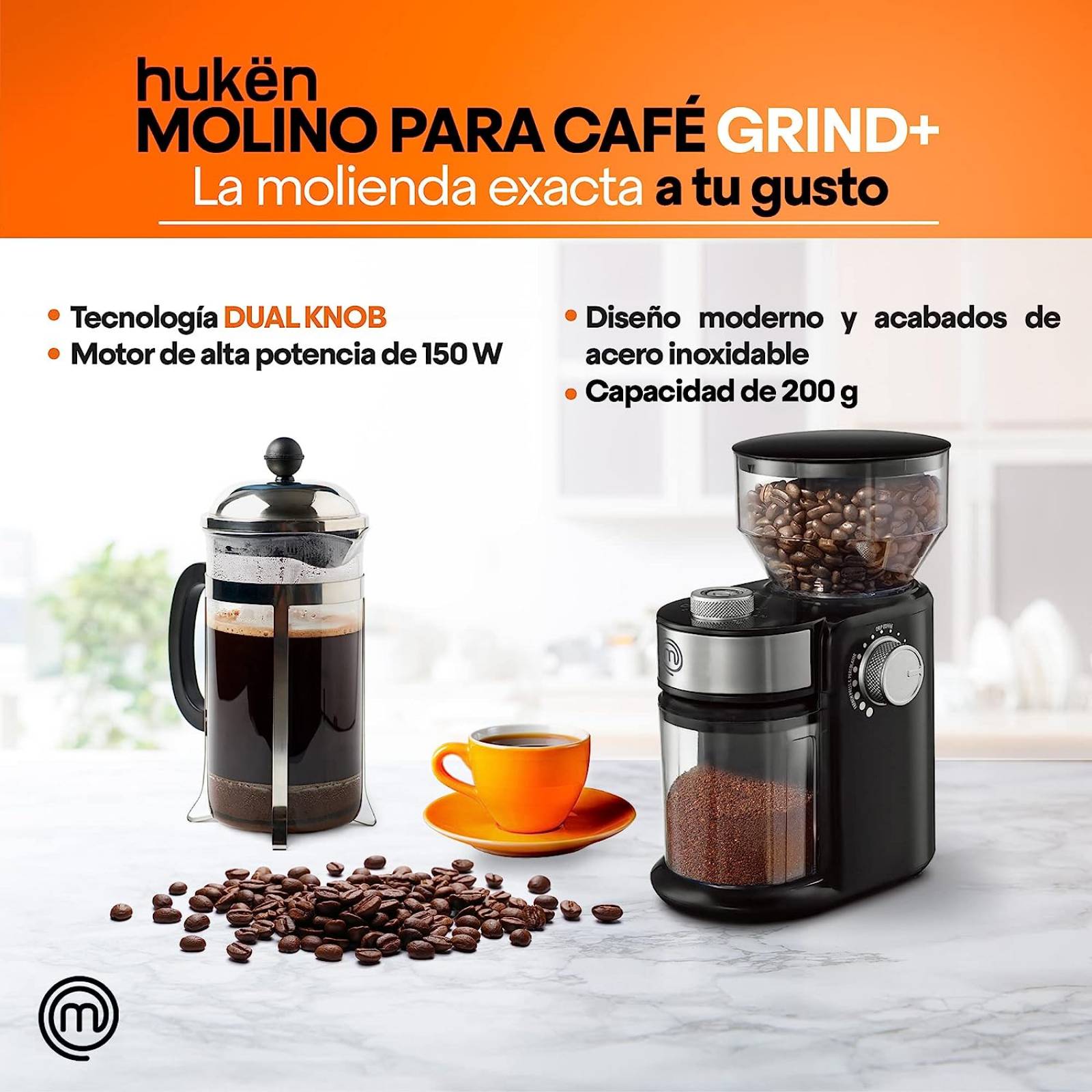 Molino para Café y Especias Masterchef 200 gramos Powergrind negro mk-cg-12k